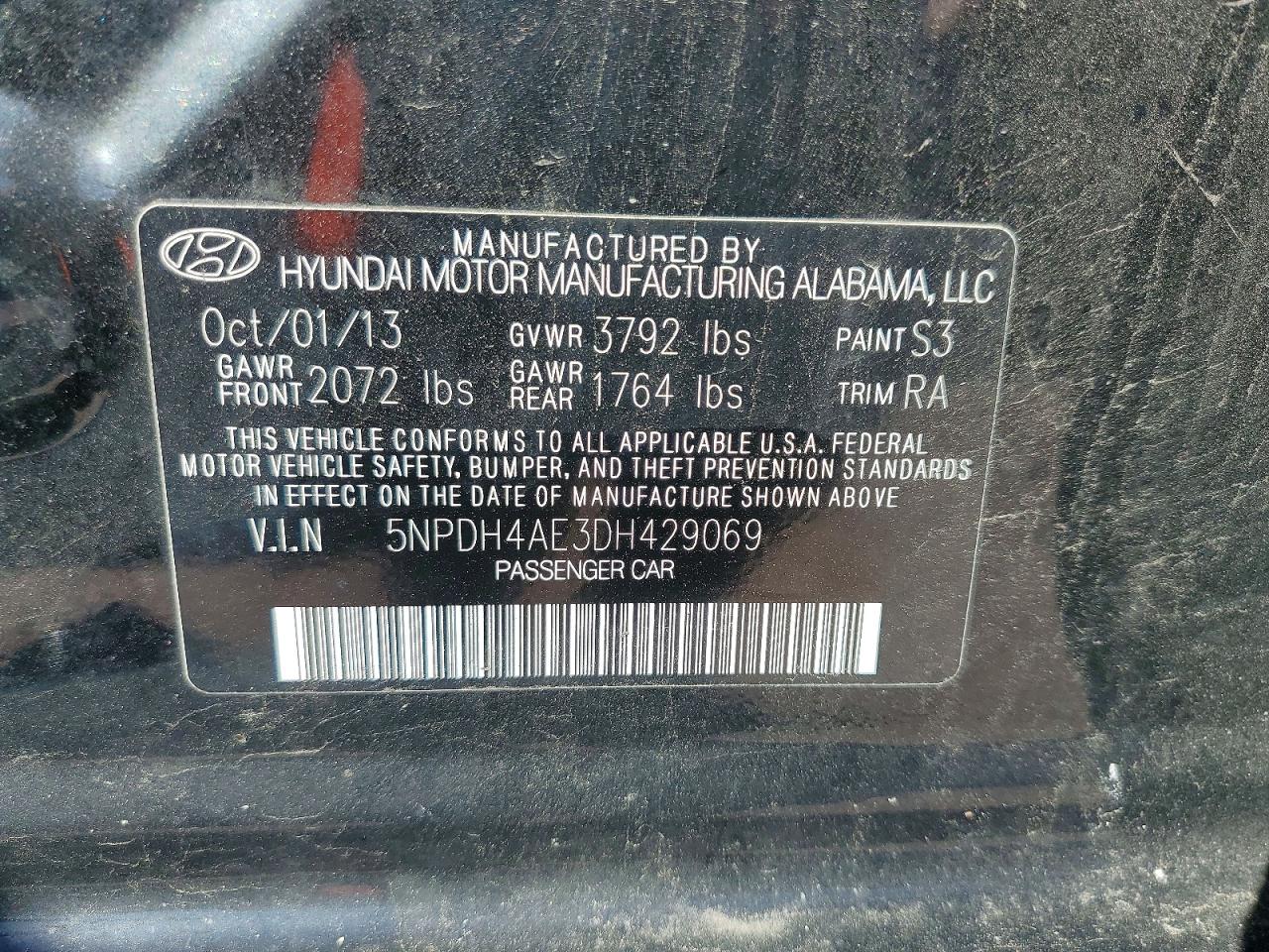 2013 Hyundai Elantra Gls Black vin: 5NPDH4AE3DH429069
