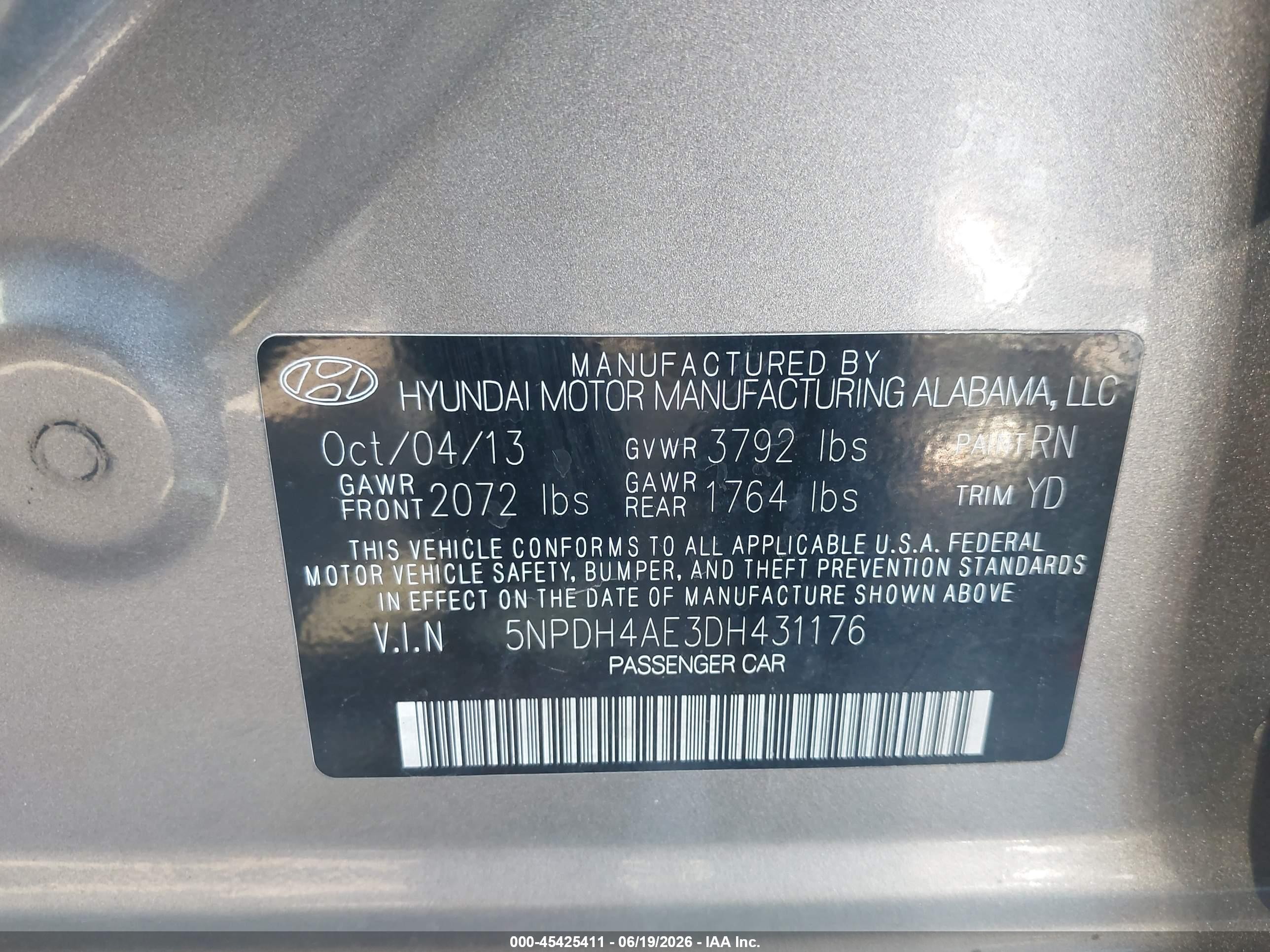 2013 Hyundai Elantra Gls Gold vin: 5NPDH4AE3DH431176