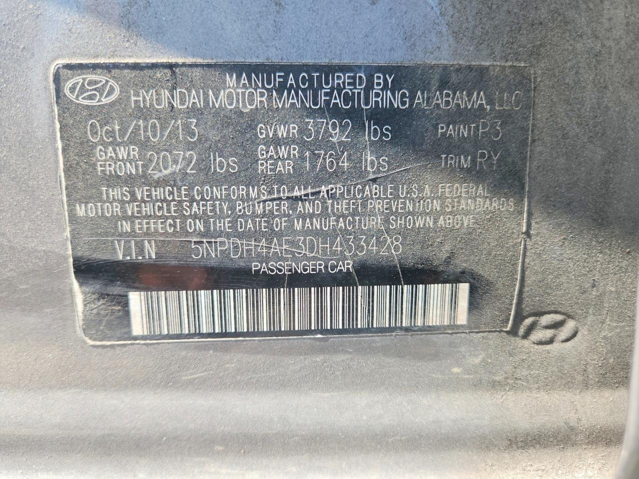 2013 Hyundai Elantra Limited Gray vin: 5NPDH4AE3DH433428