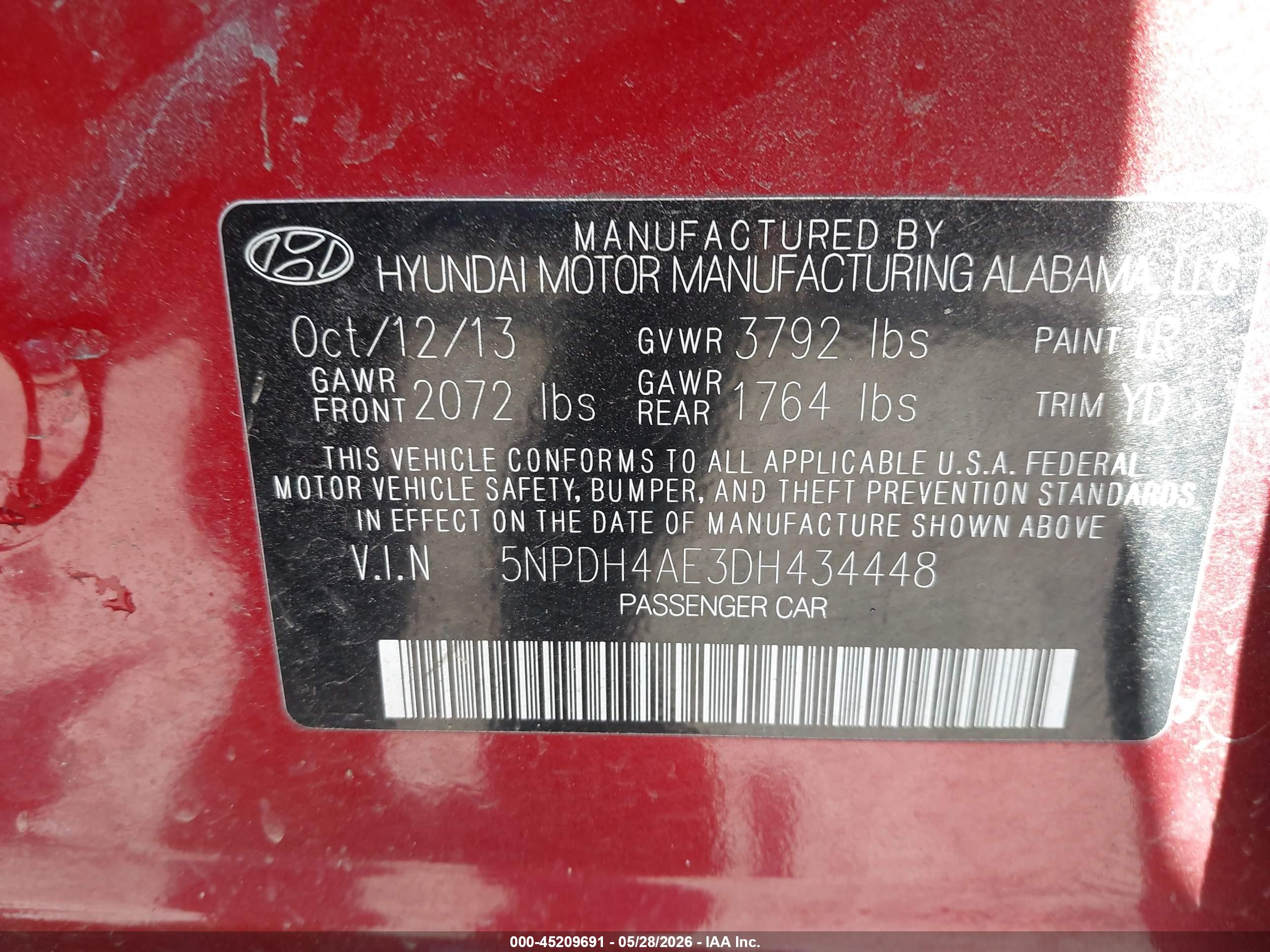 2013 Hyundai Elantra Gls Red vin: 5NPDH4AE3DH434448
