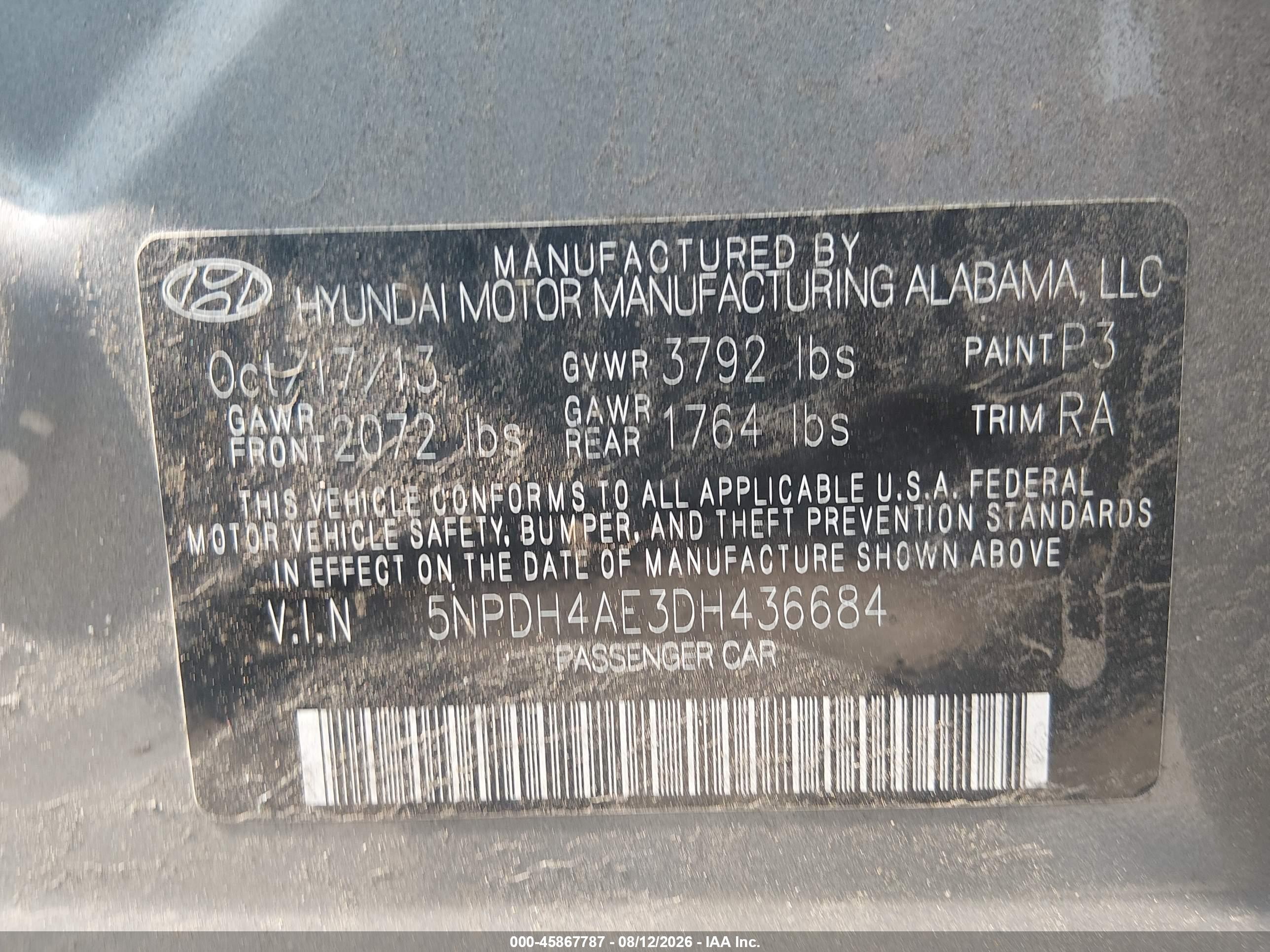 2013 Hyundai Elantra Gls Gray vin: 5NPDH4AE3DH436684