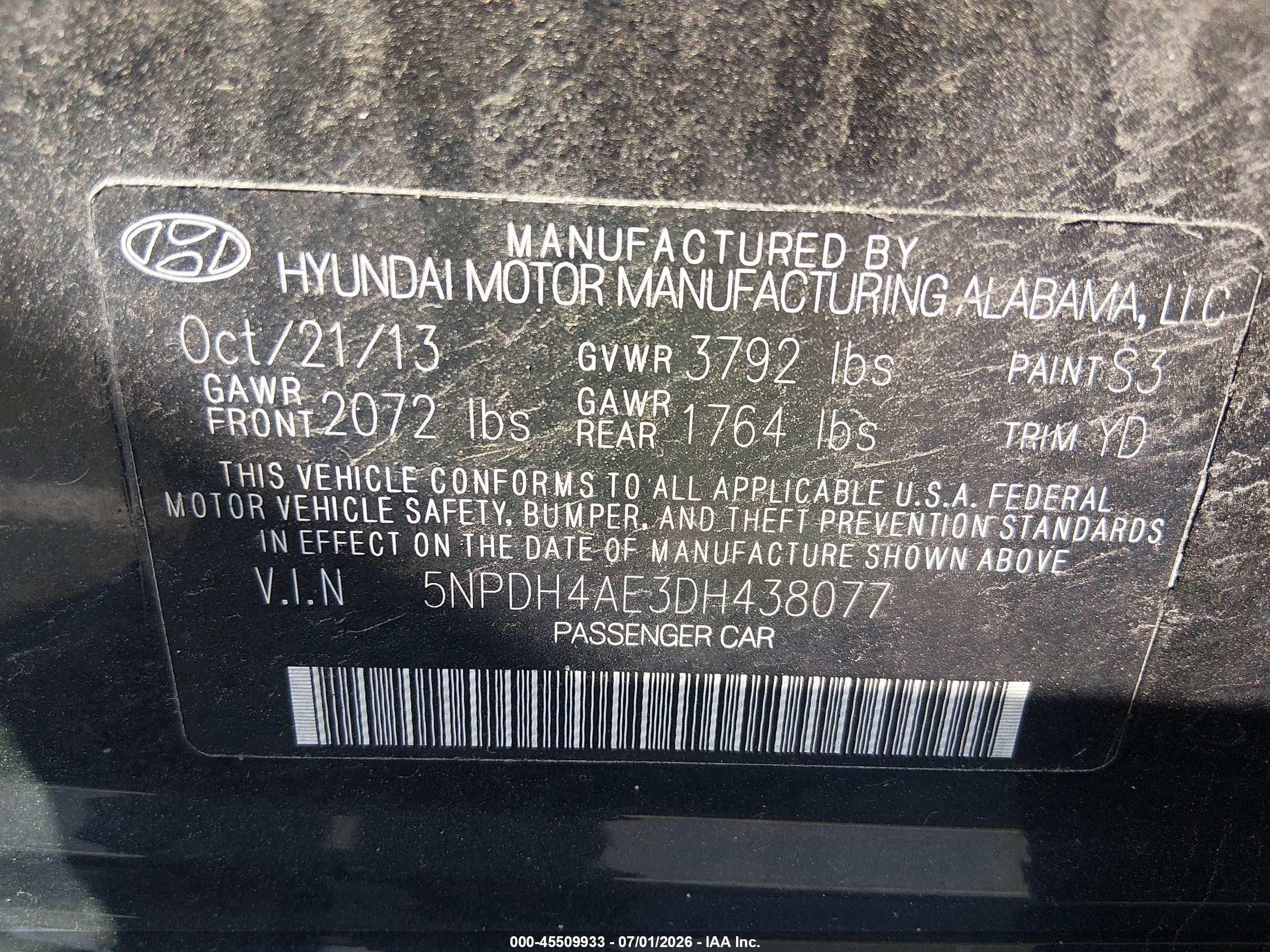 2013 Hyundai Elantra Gls Black vin: 5NPDH4AE3DH438077