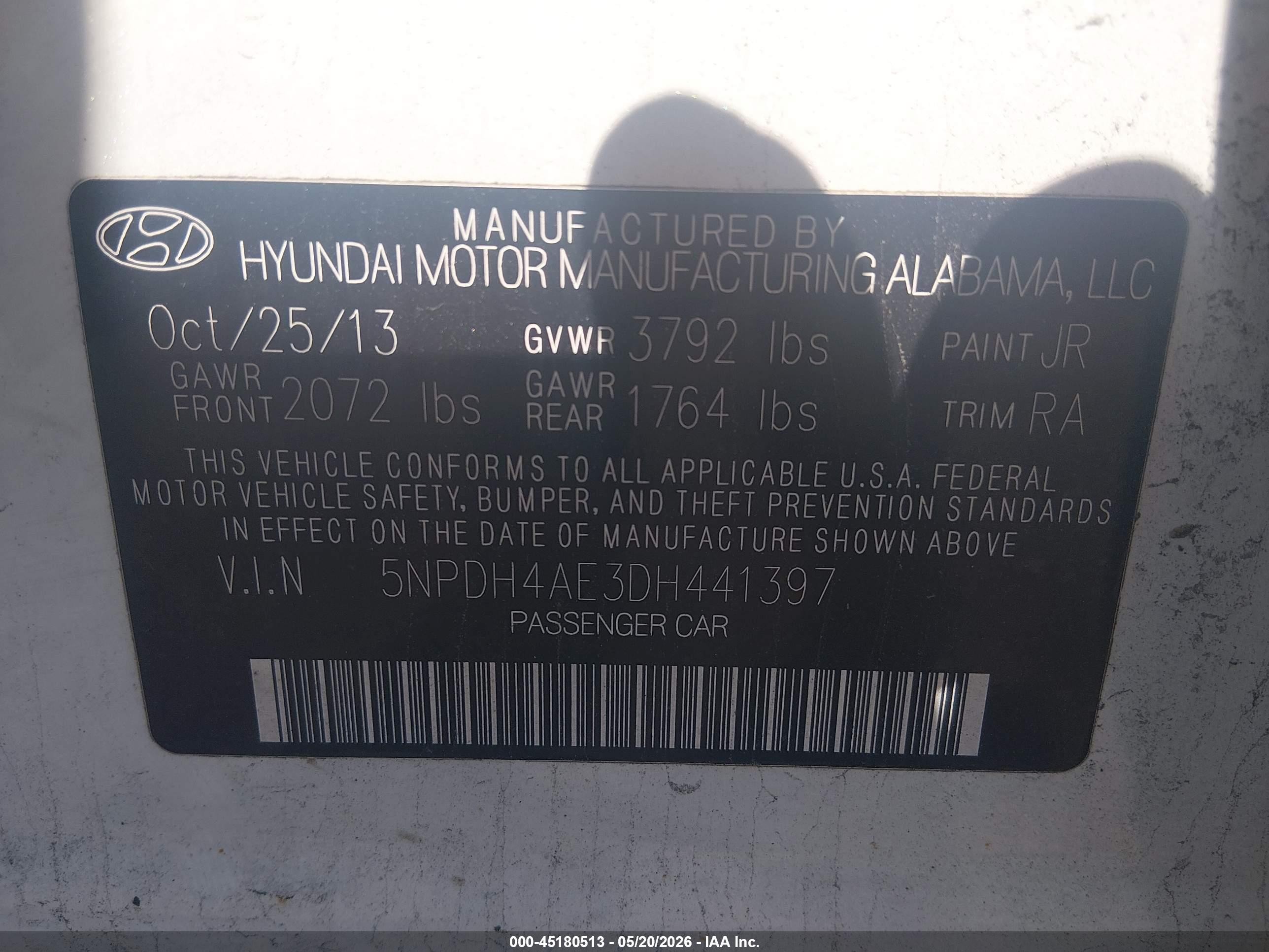 2013 Hyundai Elantra Gls White vin: 5NPDH4AE3DH441397