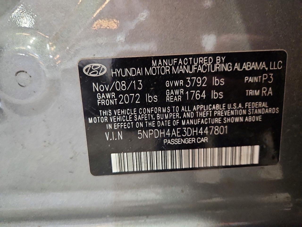 2013 Hyundai Elantra Gls Gray vin: 5NPDH4AE3DH447801