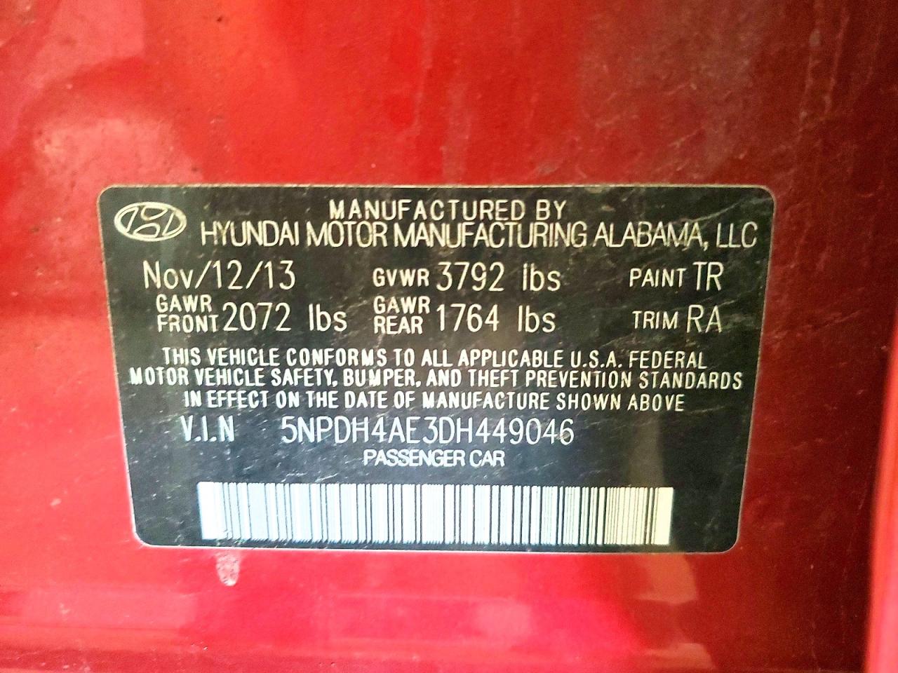 2013 Hyundai Elantra Gls Red vin: 5NPDH4AE3DH449046