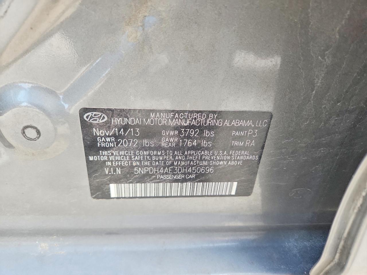 2013 Hyundai Elantra Gls Gray vin: 5NPDH4AE3DH450696