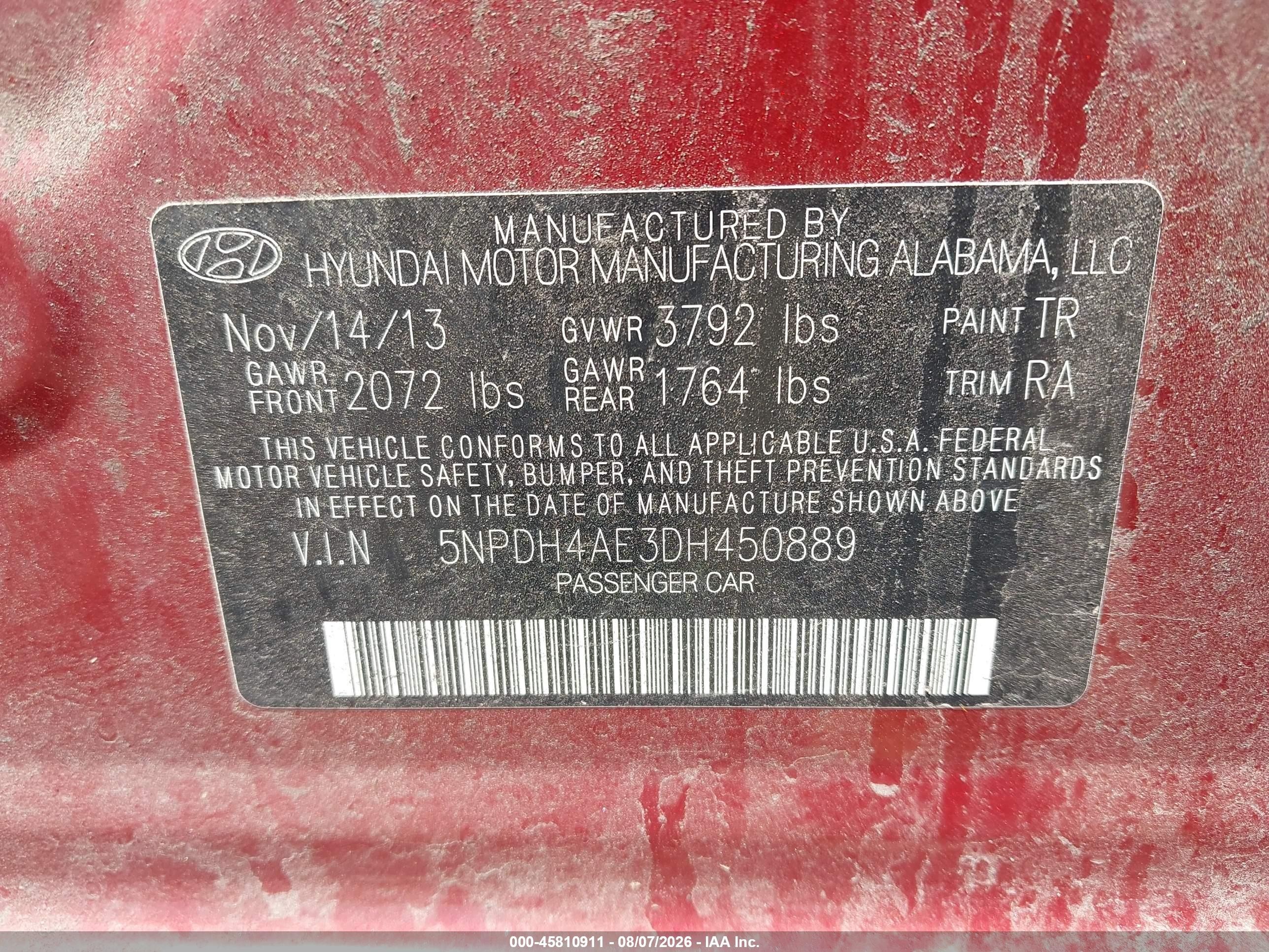 2013 Hyundai Elantra Gls Red vin: 5NPDH4AE3DH450889