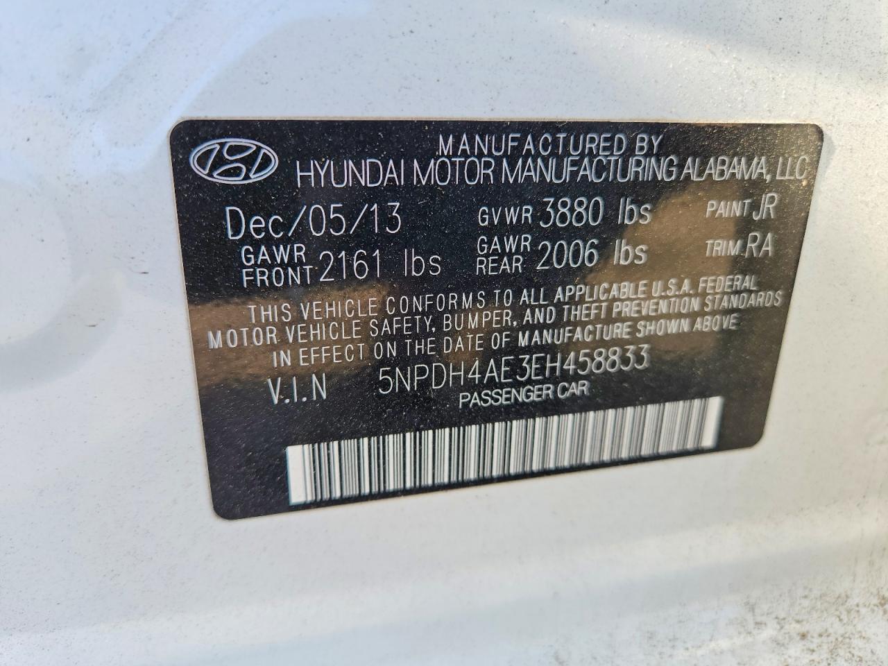 2014 Hyundai Elantra Se White vin: 5NPDH4AE3EH458833