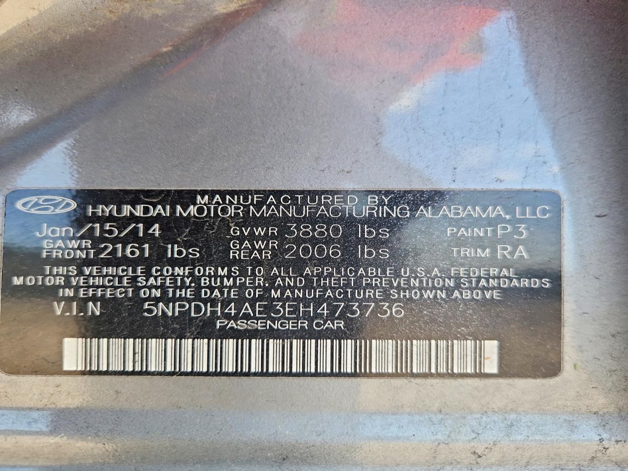 2014 Hyundai Elantra Gray vin: 5NPDH4AE3EH473736