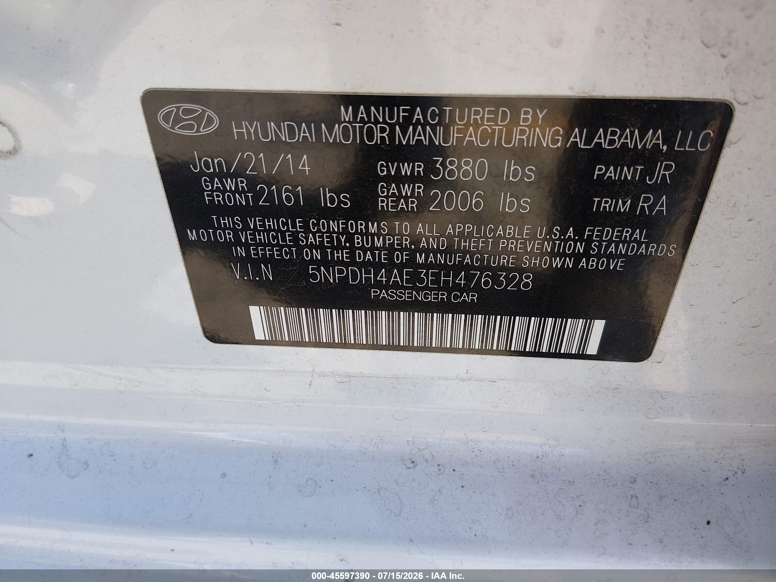 2014 Hyundai Elantra Limited White vin: 5NPDH4AE3EH476328