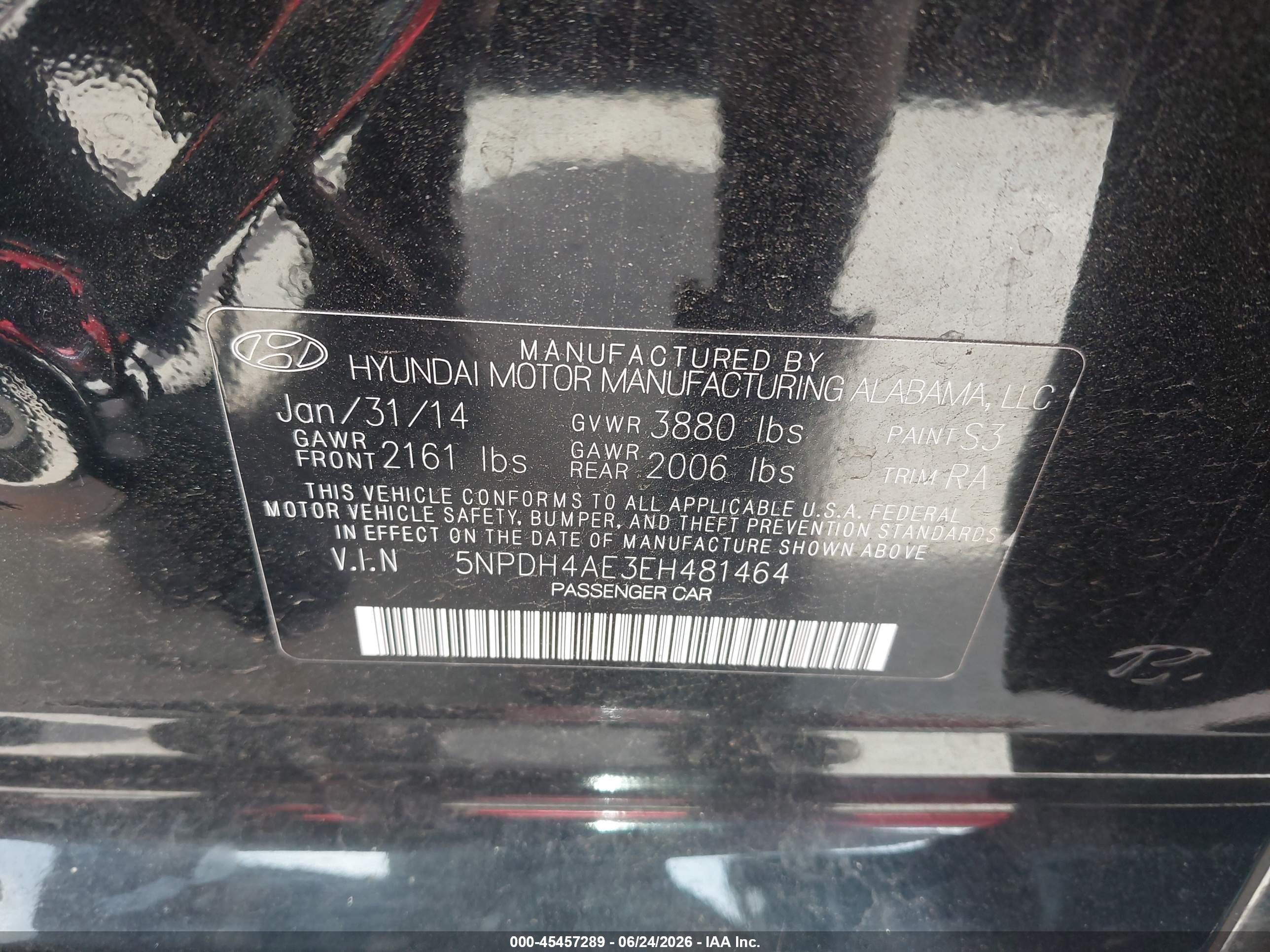 2014 Hyundai Elantra Se Black vin: 5NPDH4AE3EH481464