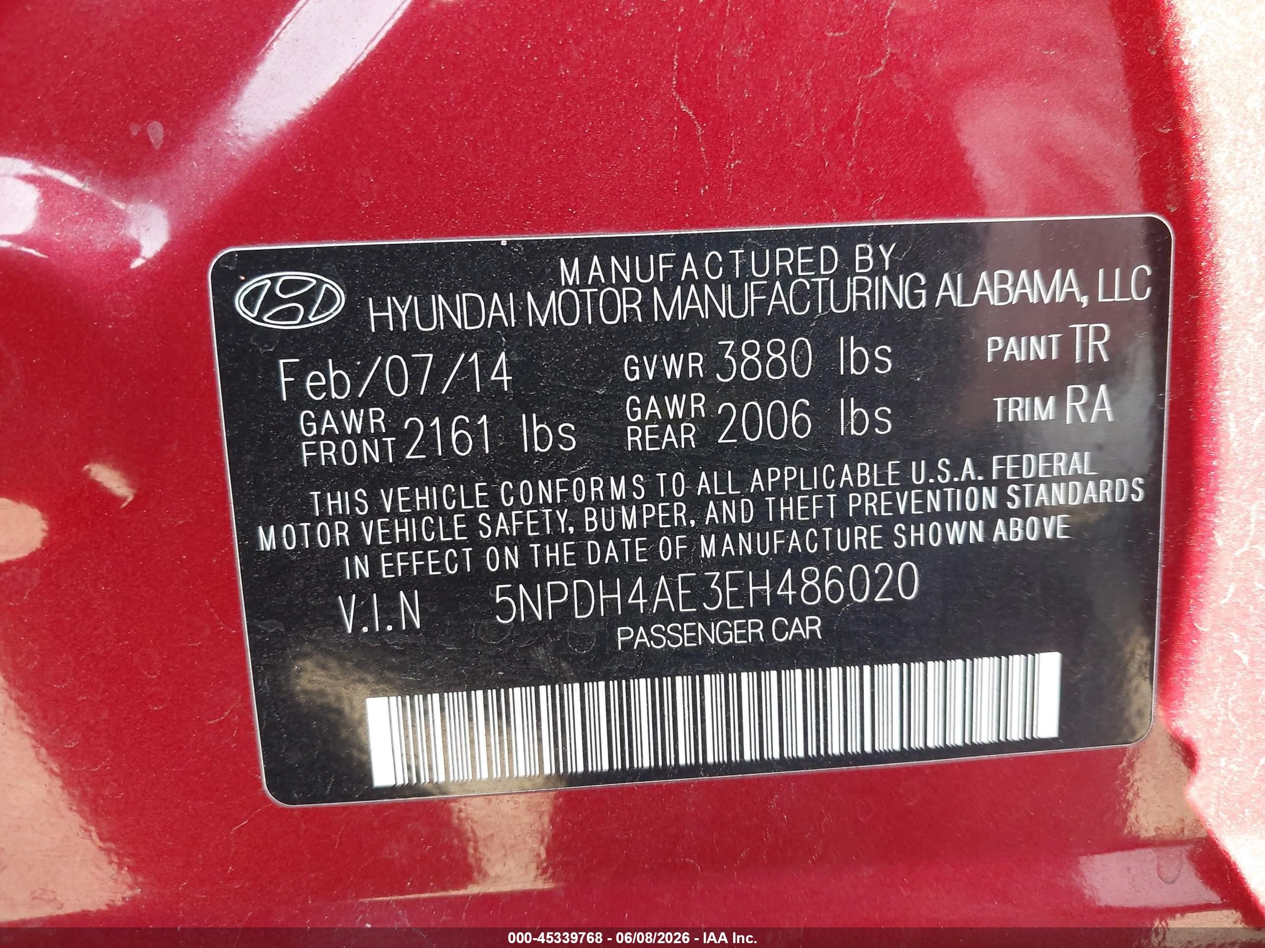 2014 Hyundai Elantra Se Red vin: 5NPDH4AE3EH486020