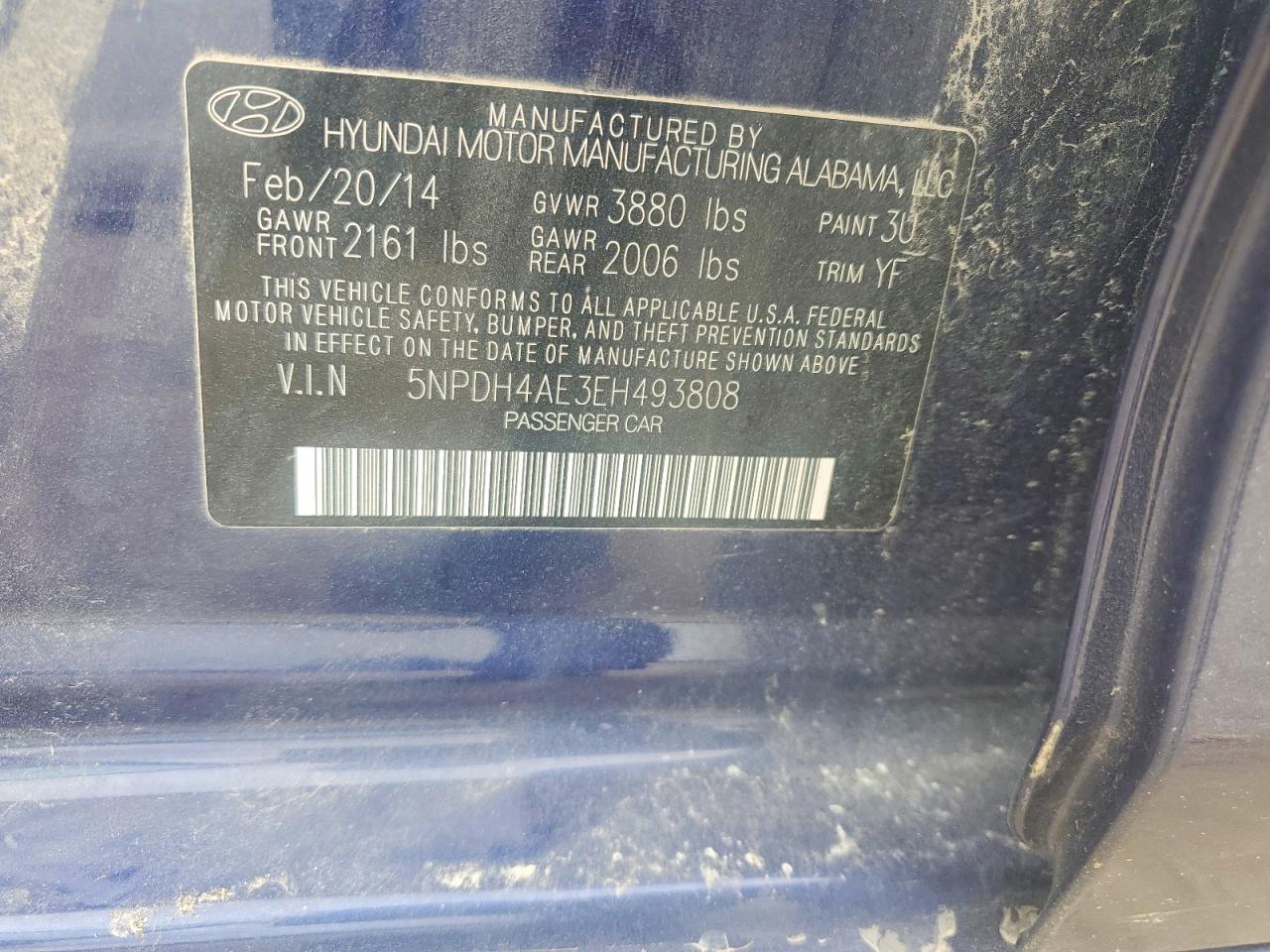 2014 Hyundai Elantra Se Blue vin: 5NPDH4AE3EH493808