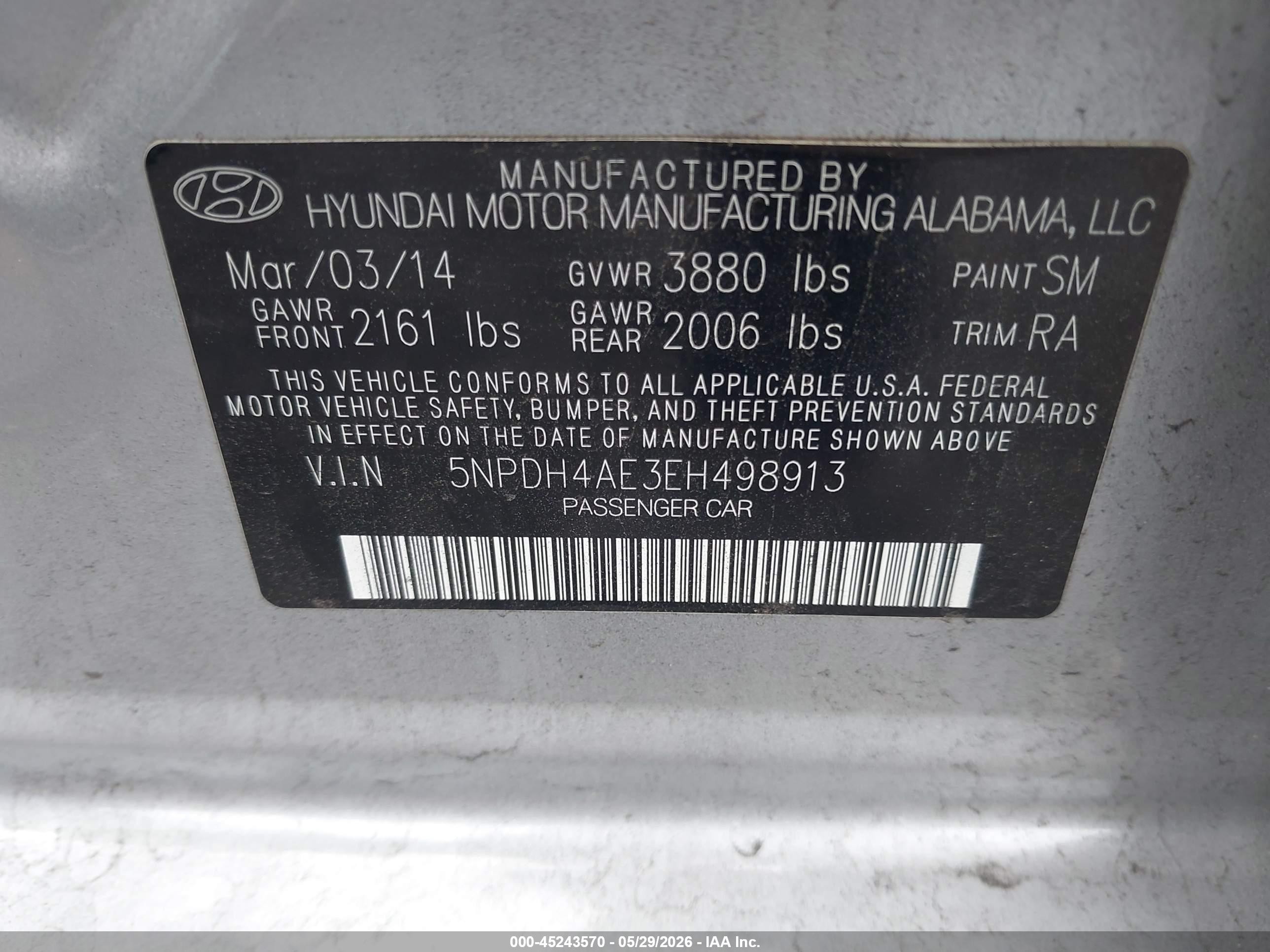 2014 Hyundai Elantra Se Silver vin: 5NPDH4AE3EH498913