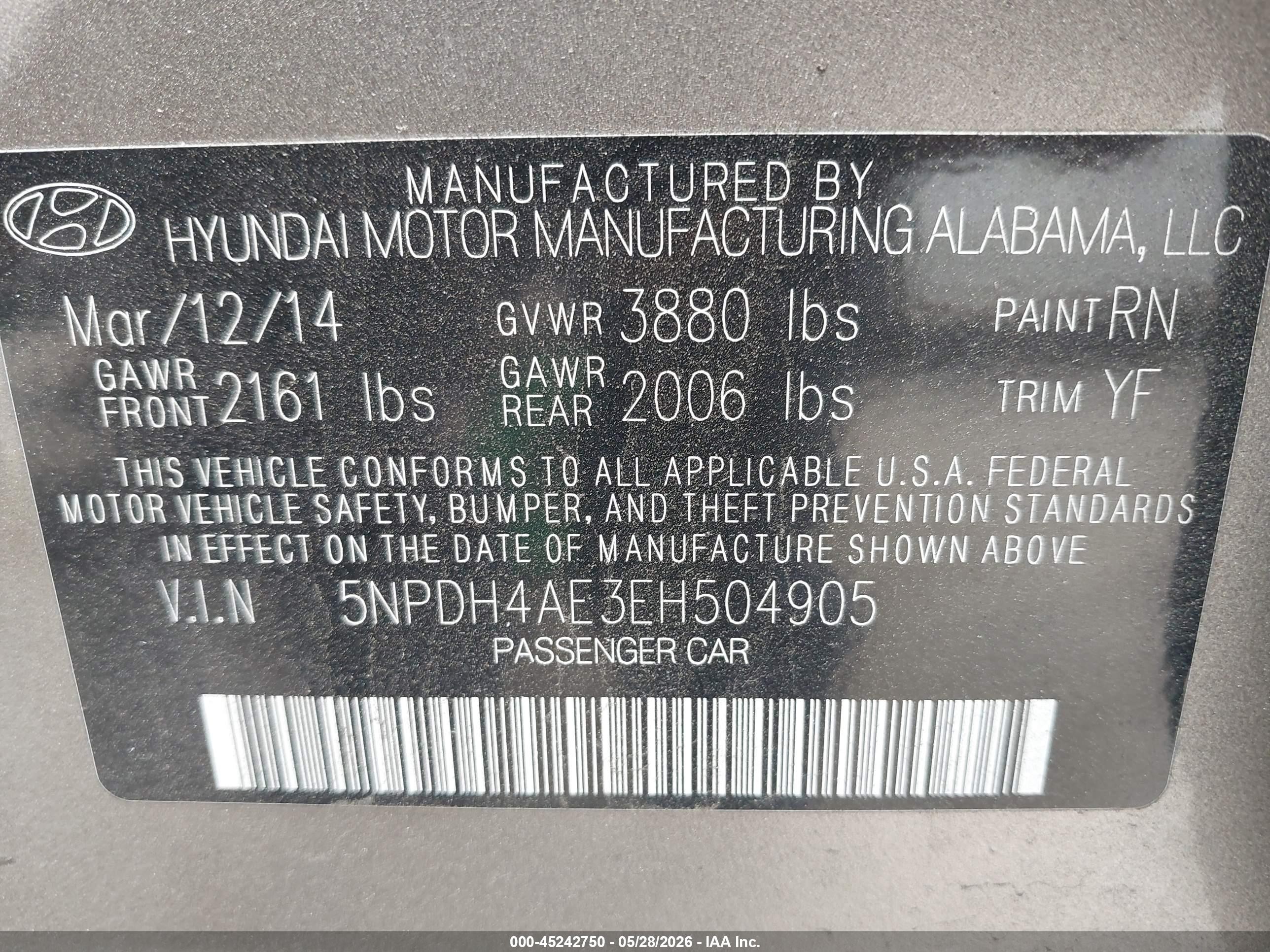 2014 Hyundai Elantra Se Beige vin: 5NPDH4AE3EH504905
