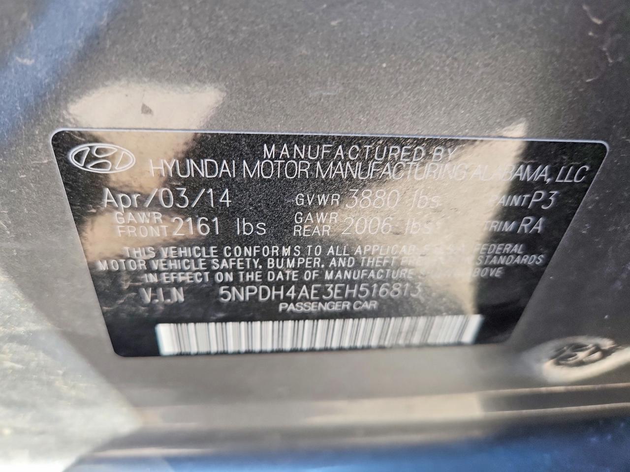 2014 Hyundai Elantra Se Charcoal vin: 5NPDH4AE3EH516813