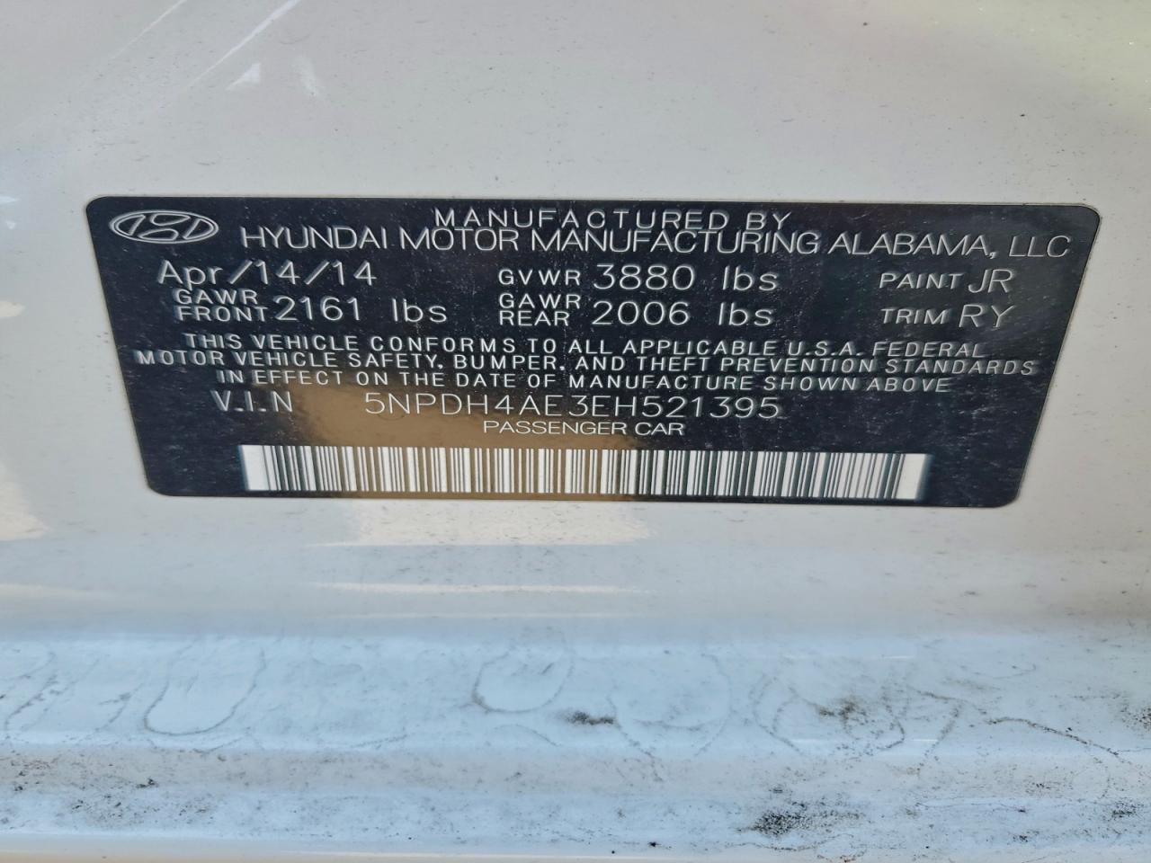 2014 Hyundai Elantra Белый vin: 5NPDH4AE3EH521395
