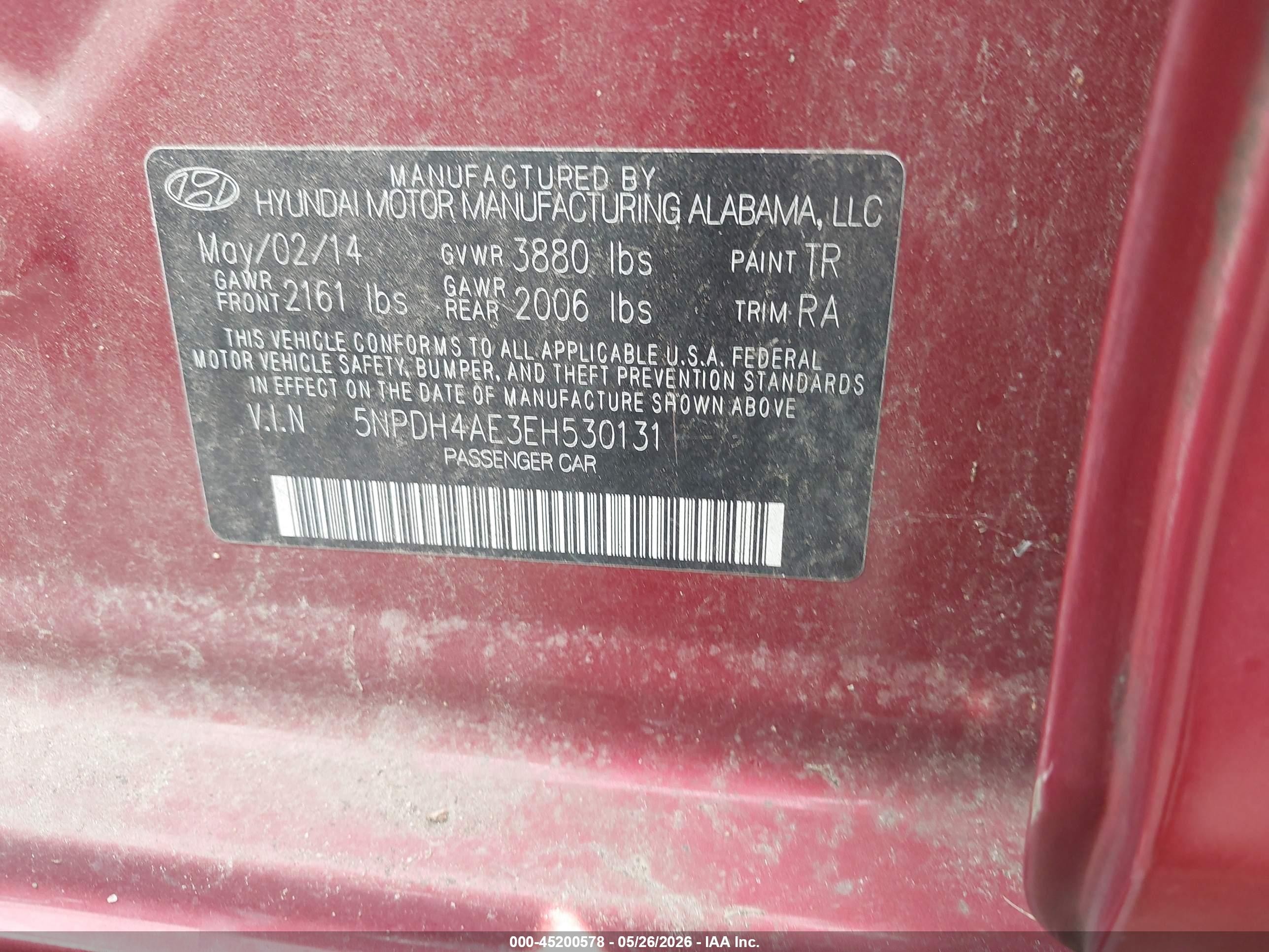 2014 Hyundai Elantra Se Red vin: 5NPDH4AE3EH530131