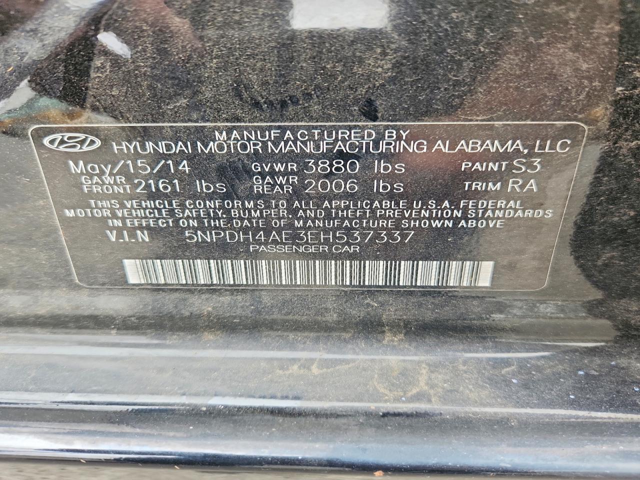 2014 Hyundai Elantra Se Black vin: 5NPDH4AE3EH537337