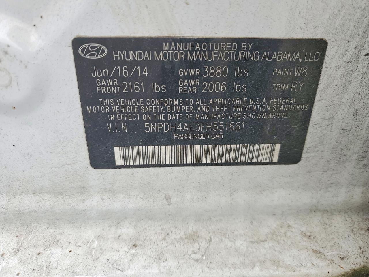 2015 Hyundai Elantra Se White vin: 5NPDH4AE3FH551661
