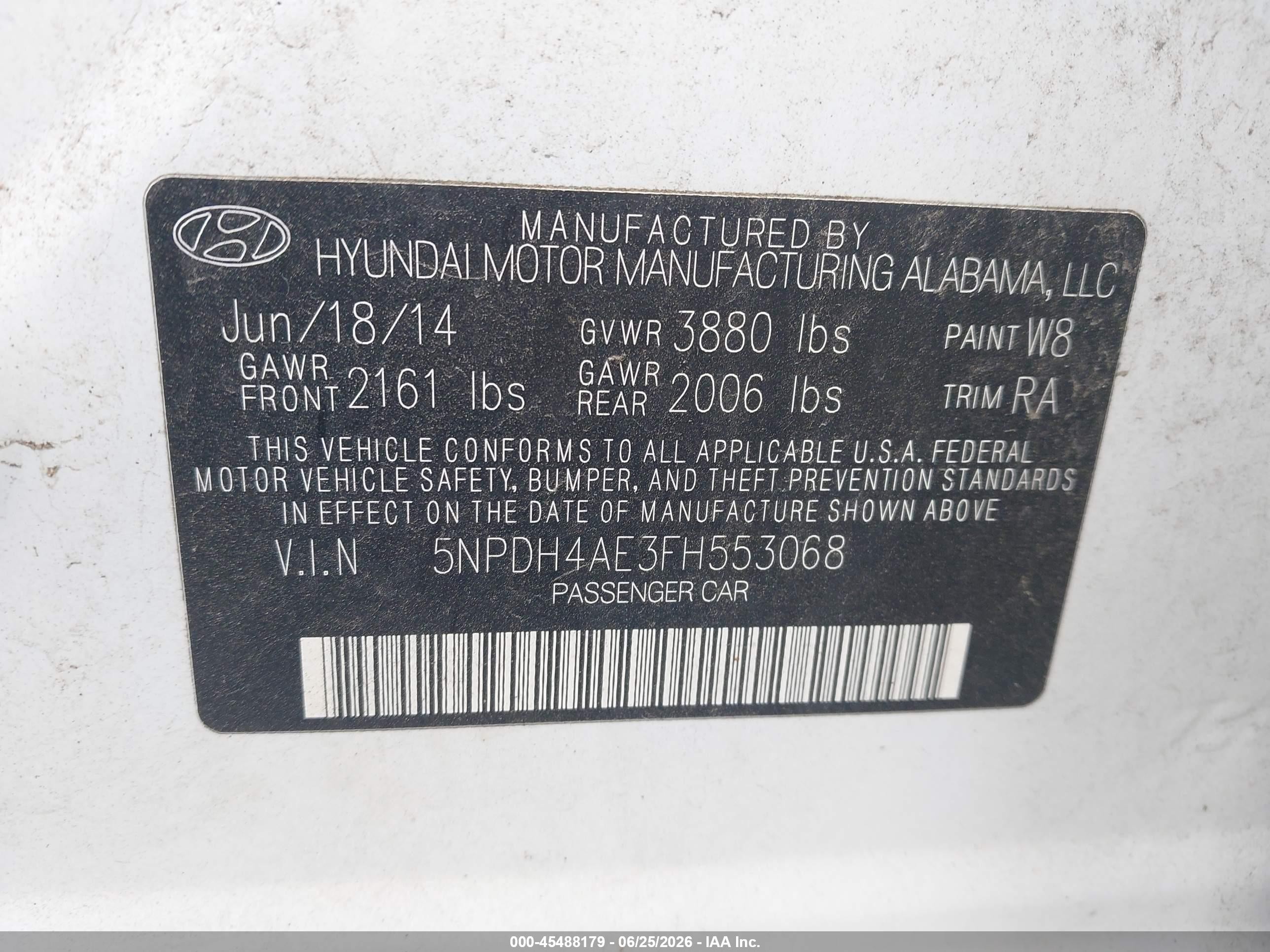 2015 Hyundai Elantra Se White vin: 5NPDH4AE3FH553068