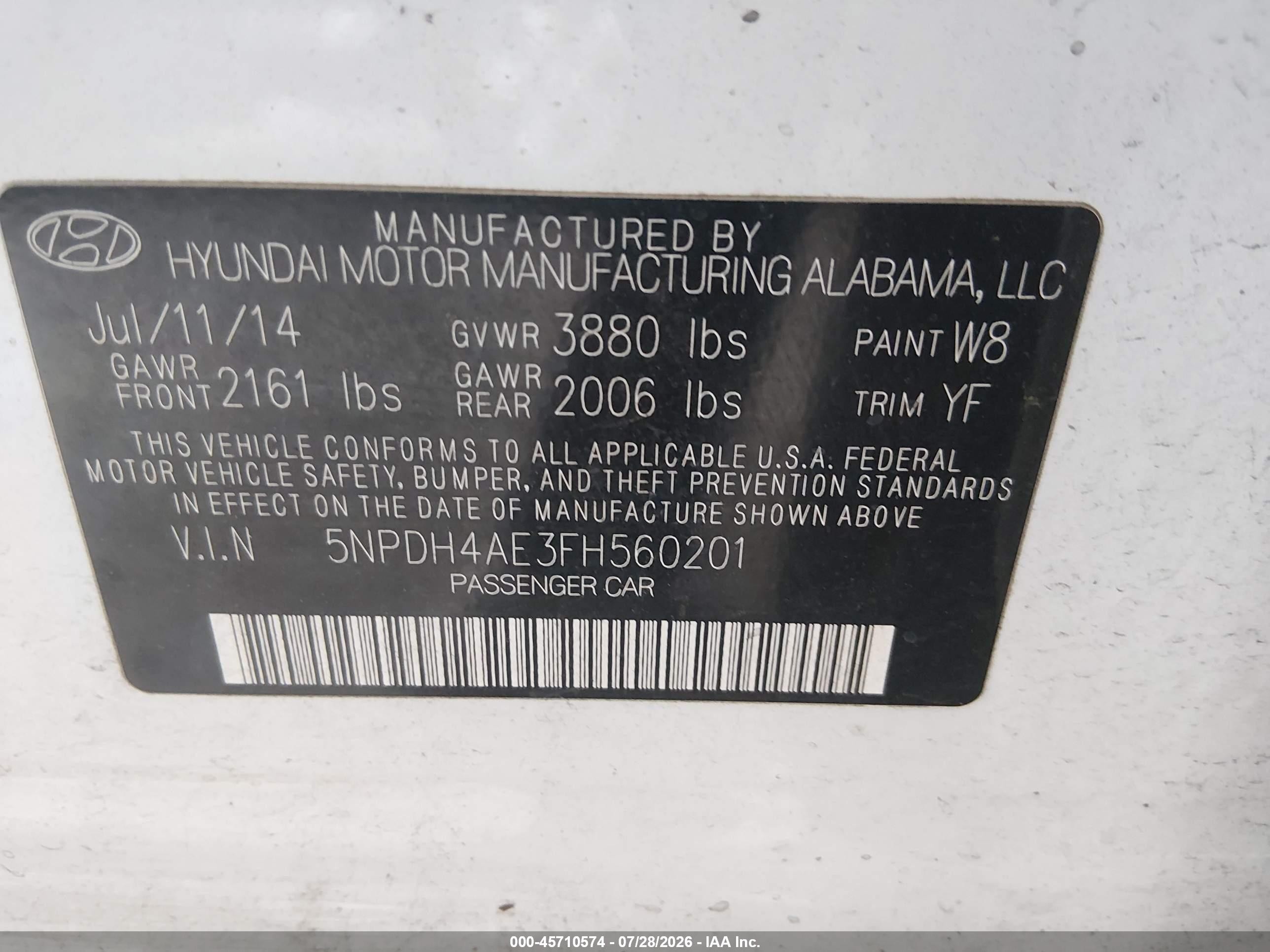 2015 Hyundai Elantra Se Белый vin: 5NPDH4AE3FH560201