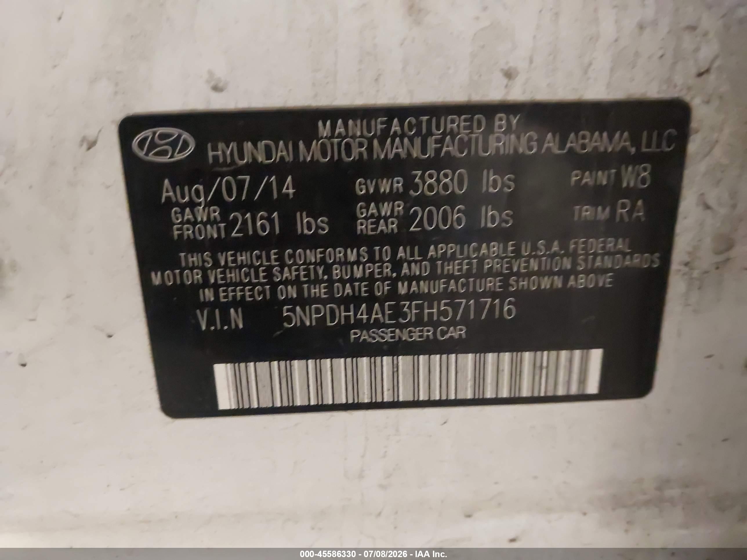 2015 Hyundai Elantra Se White vin: 5NPDH4AE3FH571716