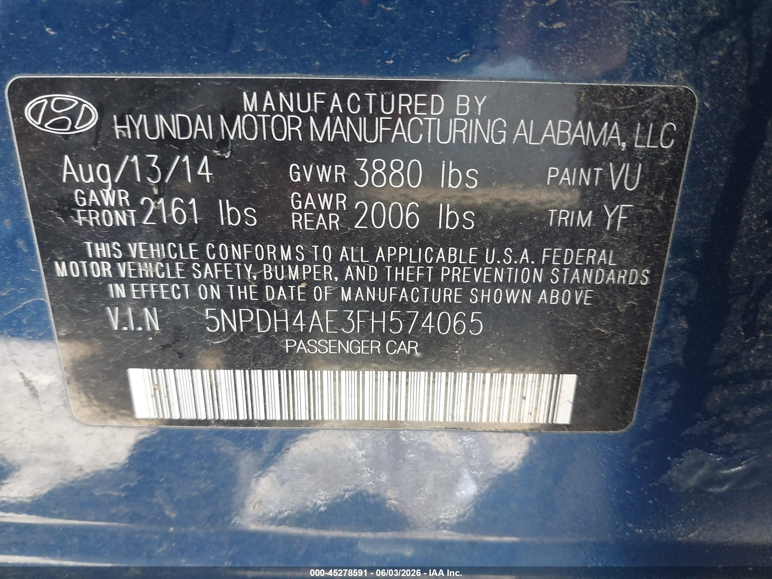 2015 Hyundai Elantra Limited Blue vin: 5NPDH4AE3FH574065