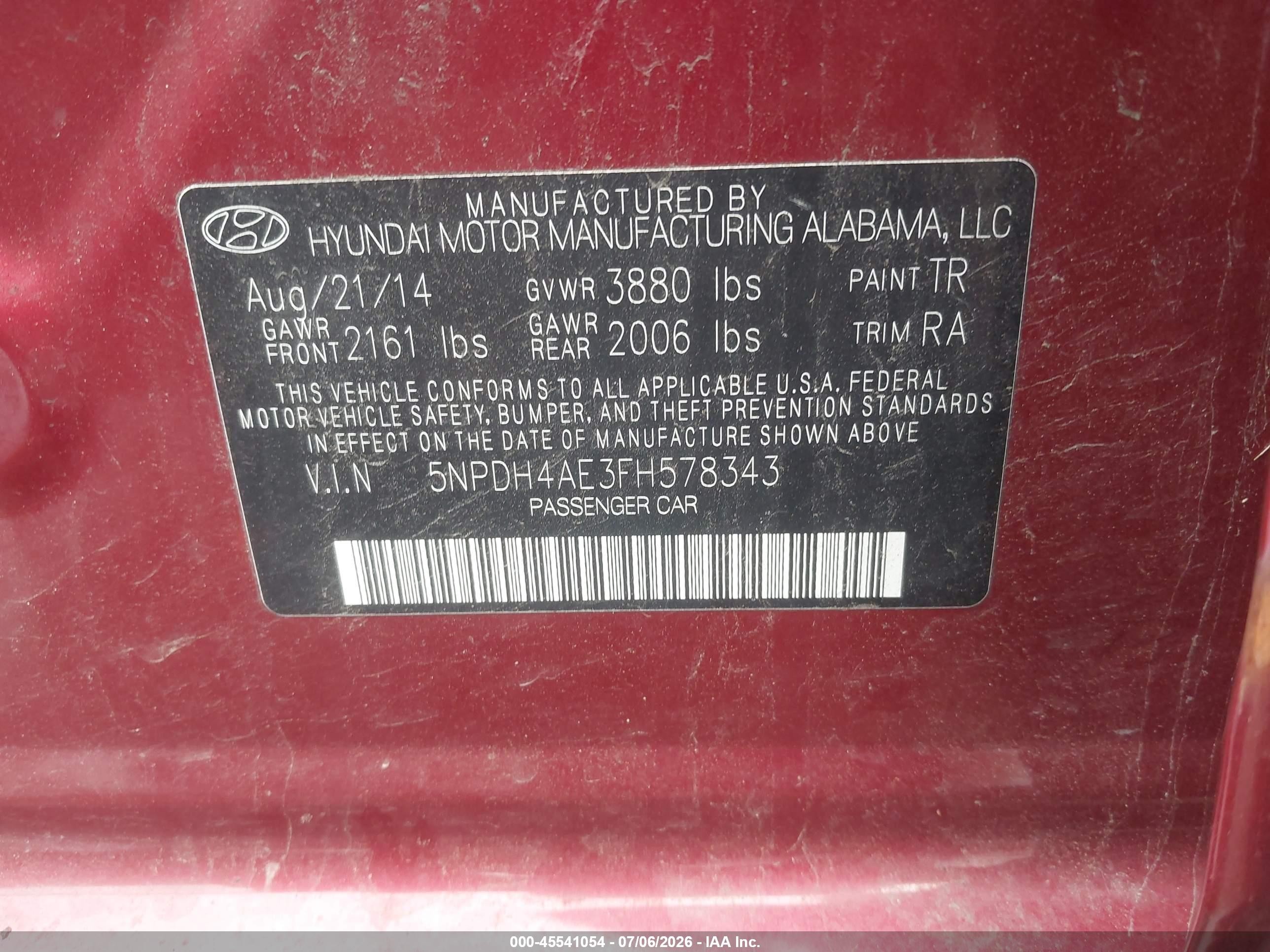 2015 Hyundai Elantra Se Красный vin: 5NPDH4AE3FH578343