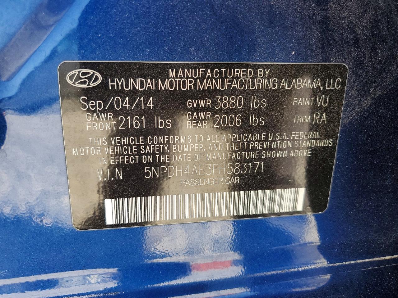 2015 Hyundai Elantra Se Синий vin: 5NPDH4AE3FH583171