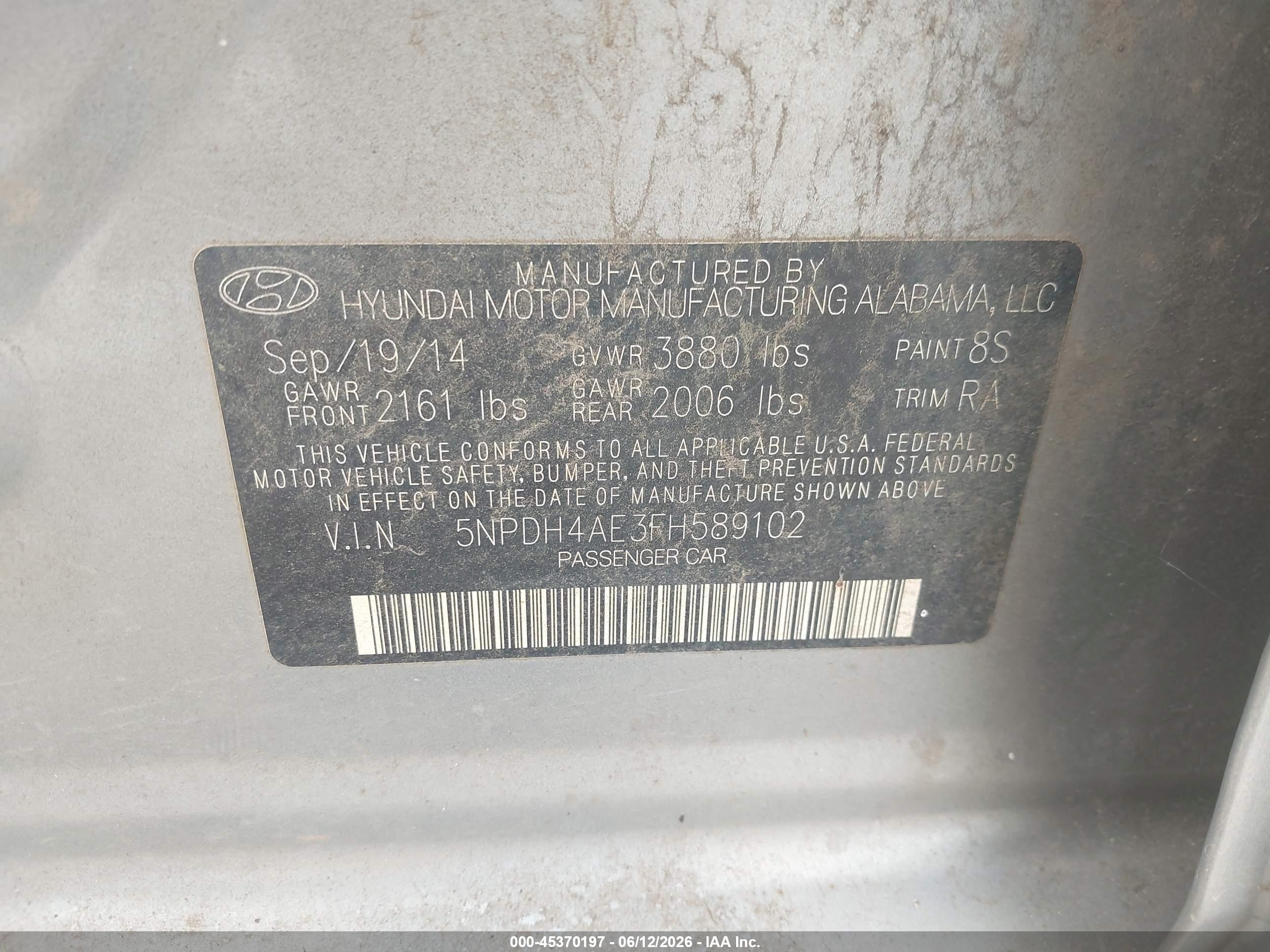 2015 Hyundai Elantra Se Silver vin: 5NPDH4AE3FH589102