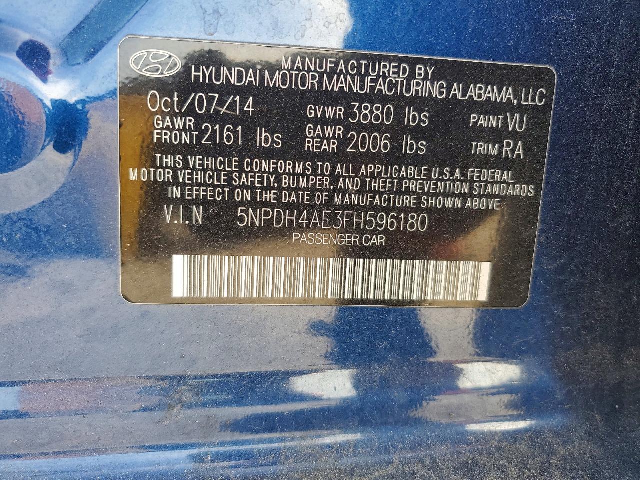 2015 Hyundai Elantra Se Blue vin: 5NPDH4AE3FH596180