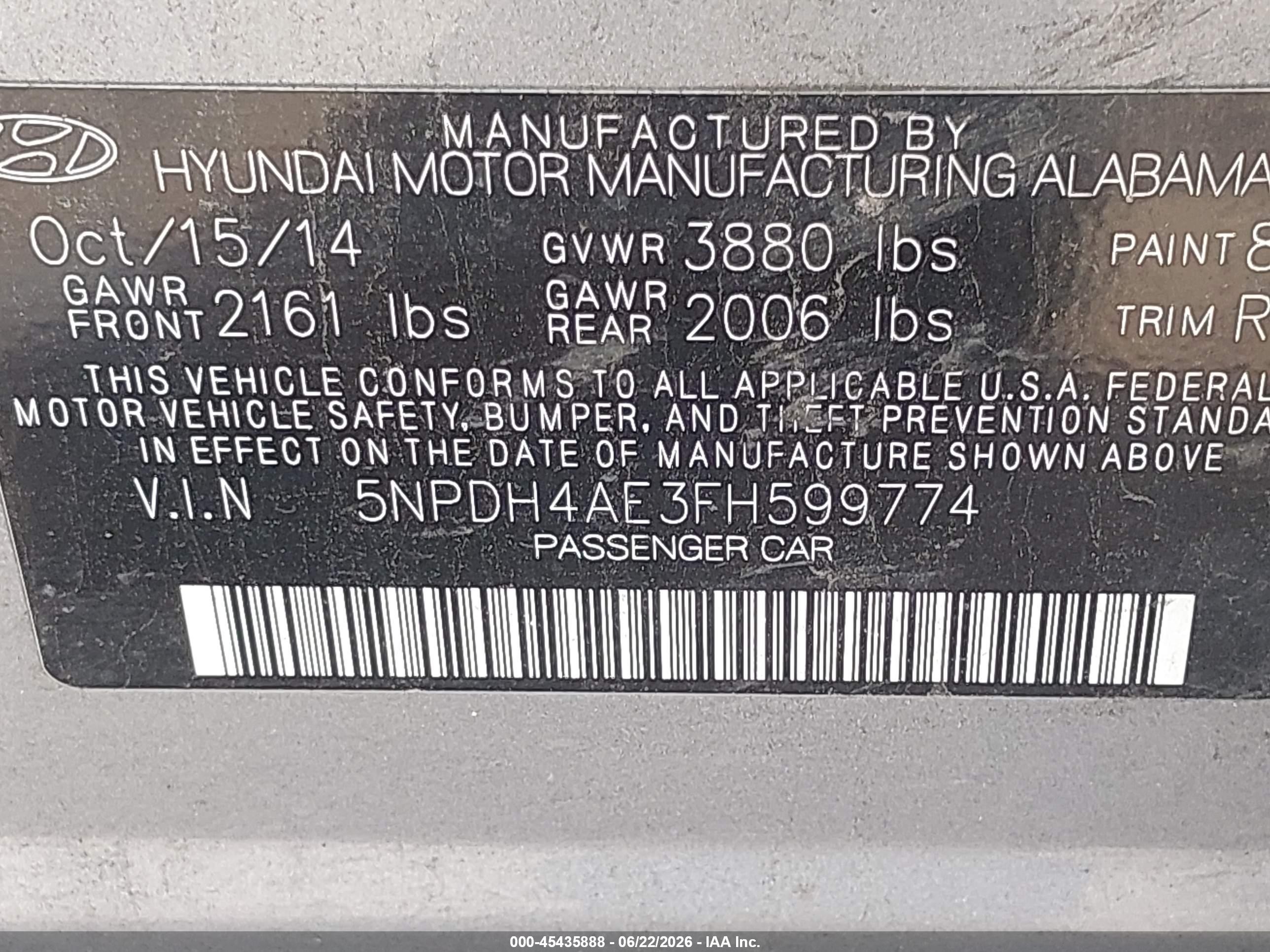 2015 Hyundai Elantra Se Silver vin: 5NPDH4AE3FH599774
