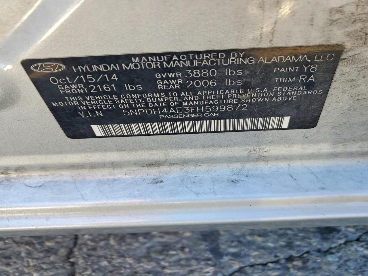 2015 Hyundai Elantra Se Silver vin: 5NPDH4AE3FH599872