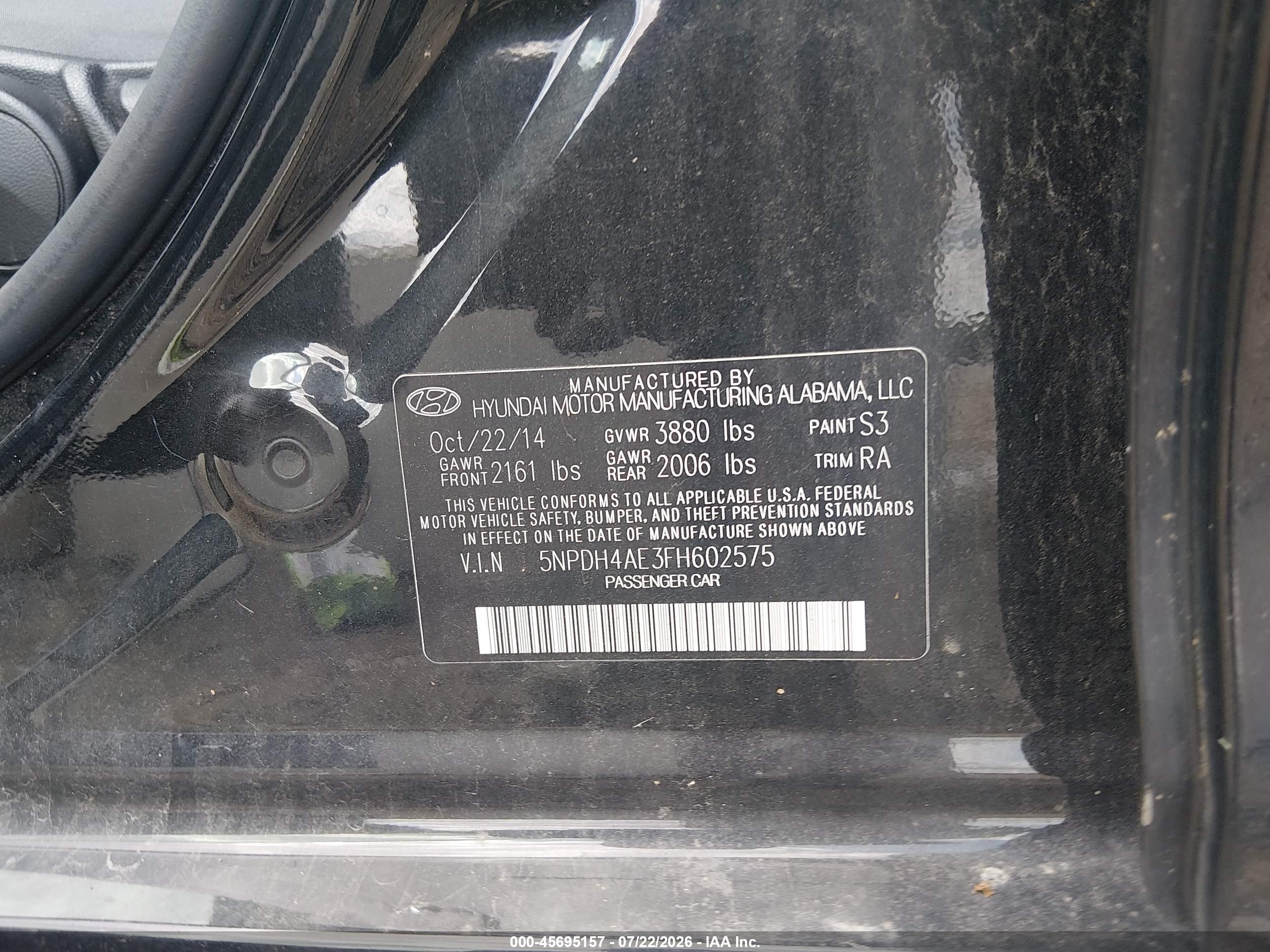 2015 Hyundai Elantra Se Black vin: 5NPDH4AE3FH602575