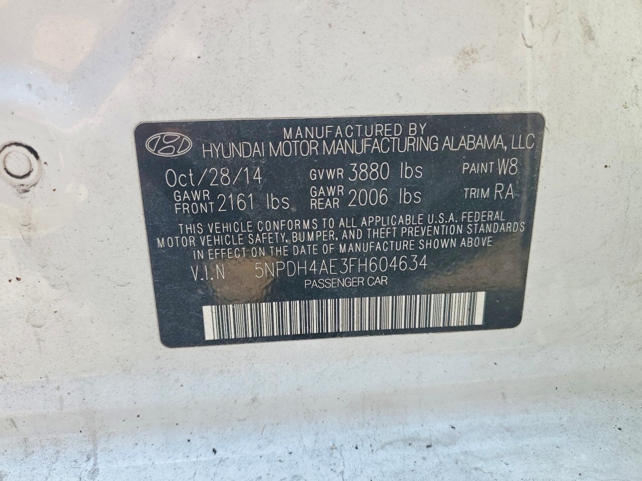 2015 Hyundai Elantra Limited White vin: 5NPDH4AE3FH604634