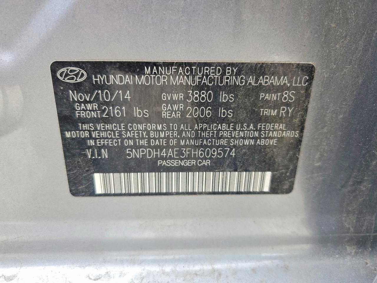 2015 Hyundai Elantra Se Silver vin: 5NPDH4AE3FH609574