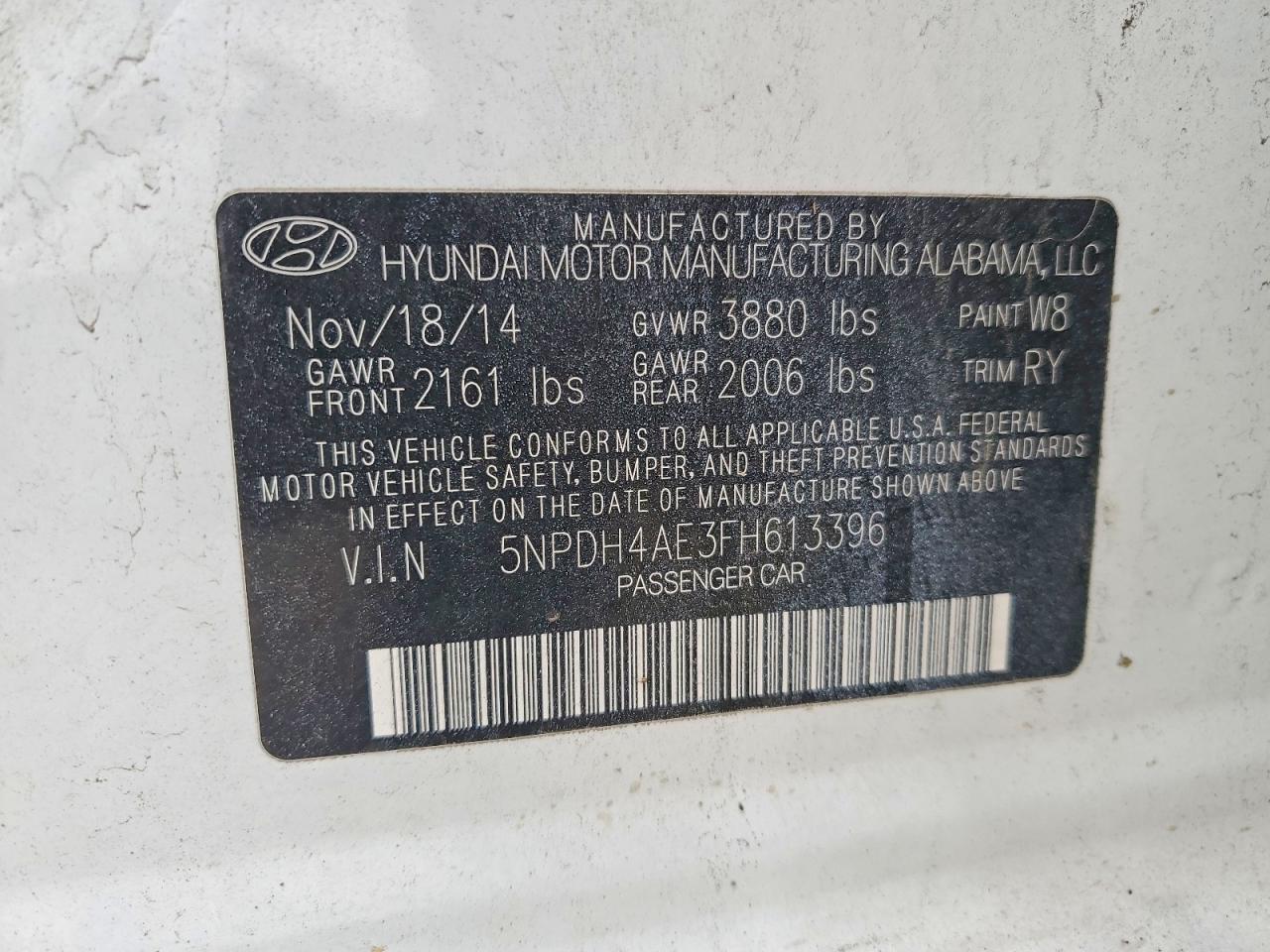 2015 Hyundai Elantra Limited White vin: 5NPDH4AE3FH613396