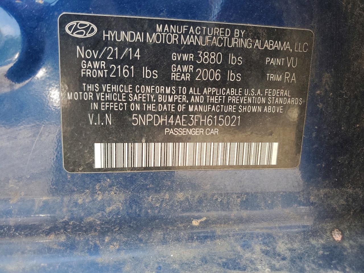 2015 Hyundai Elantra Se Синий vin: 5NPDH4AE3FH615021