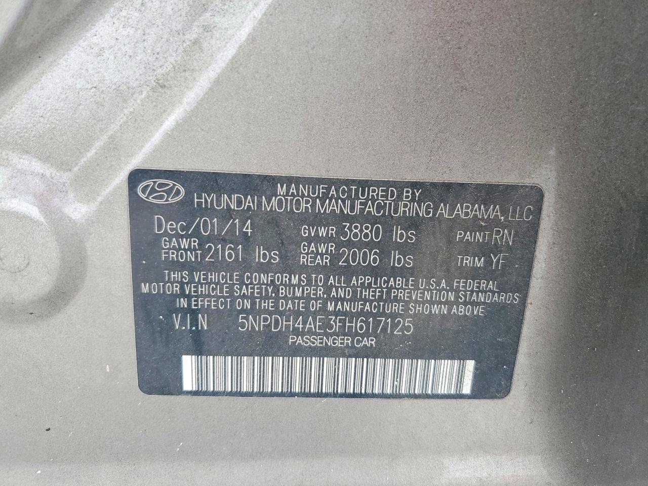 2015 Hyundai Elantra Se Beige vin: 5NPDH4AE3FH617125