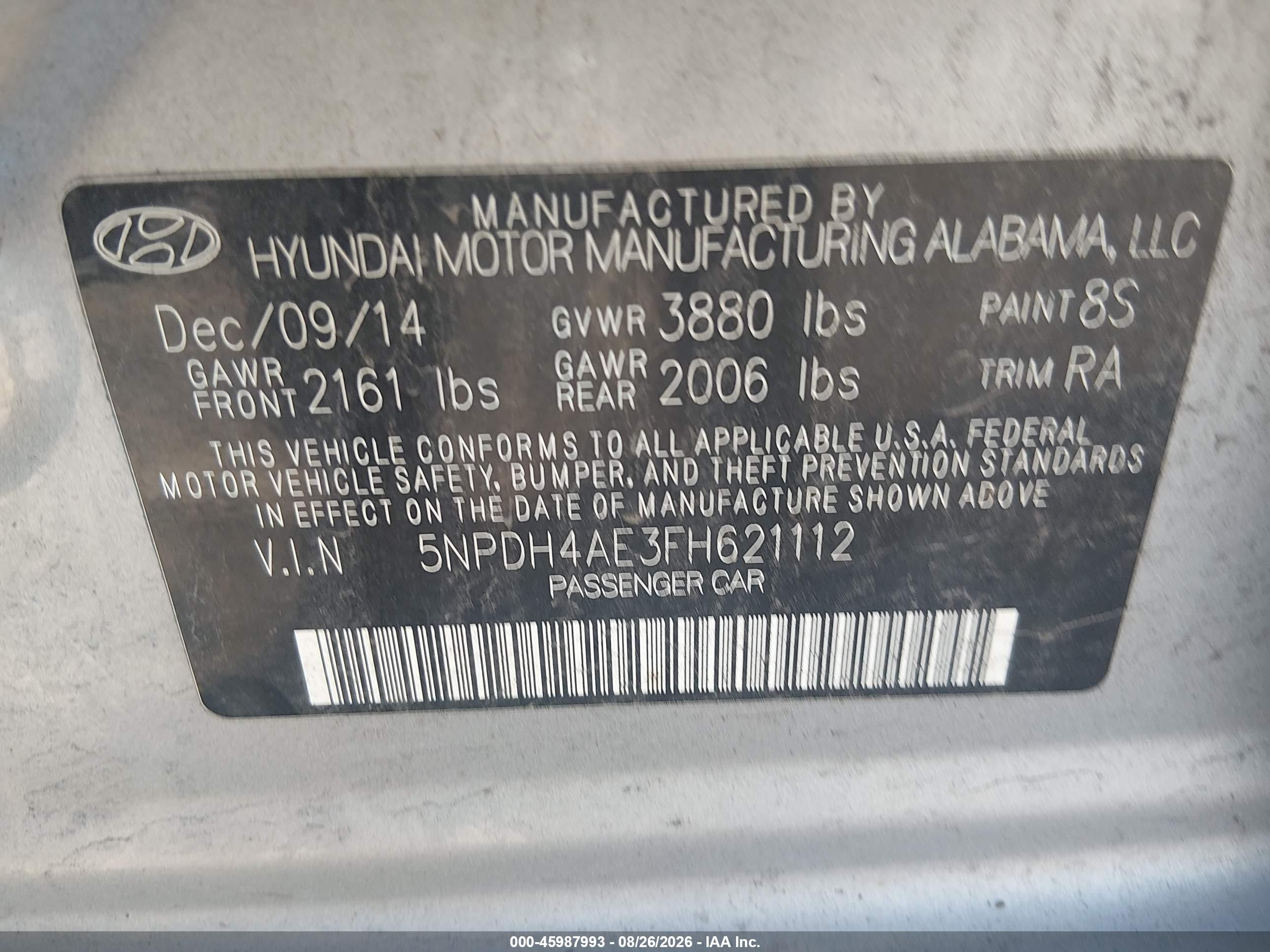 2015 Hyundai Elantra Se Silver vin: 5NPDH4AE3FH621112
