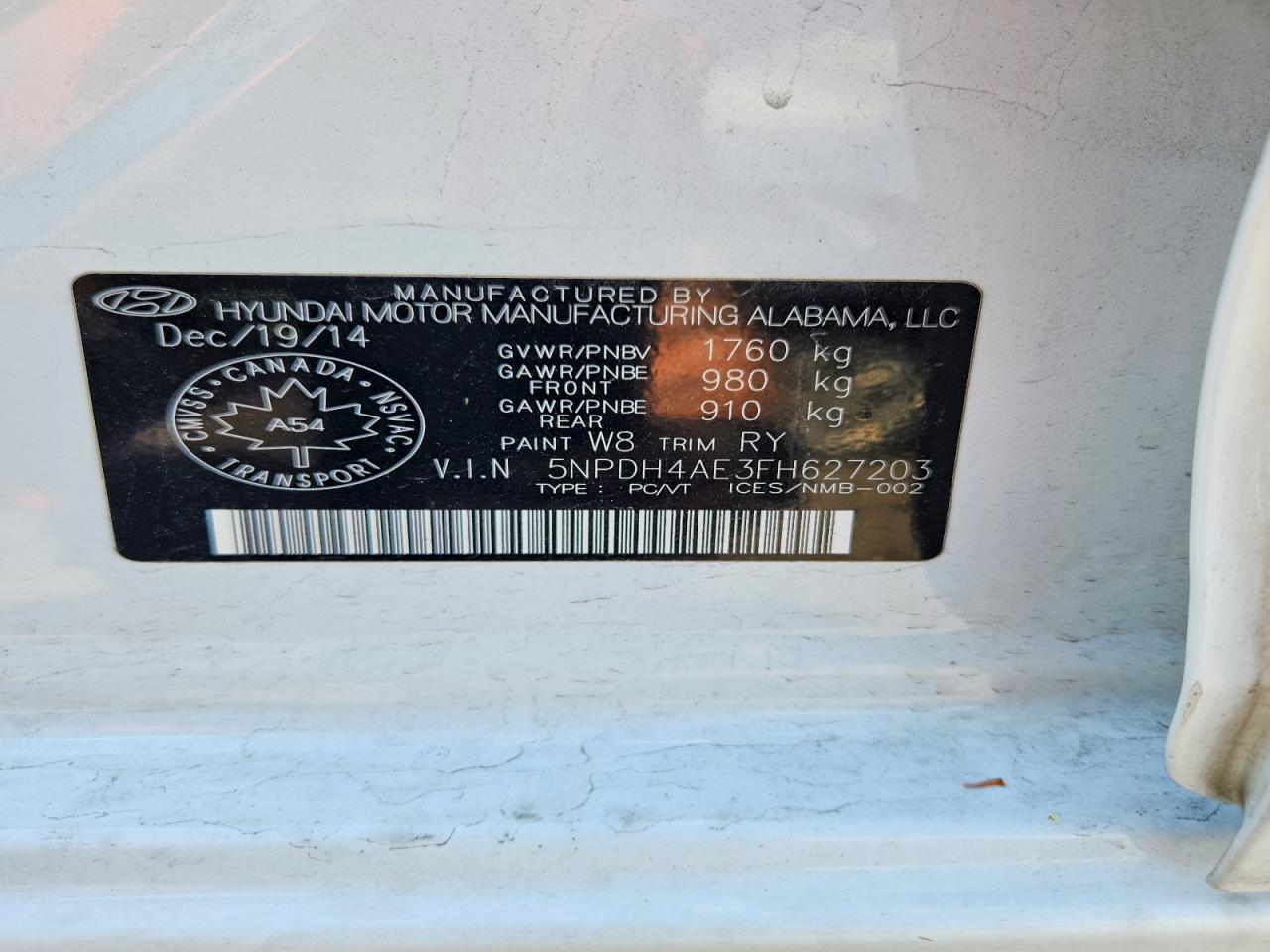 2015 Hyundai Elantra Se White vin: 5NPDH4AE3FH627203