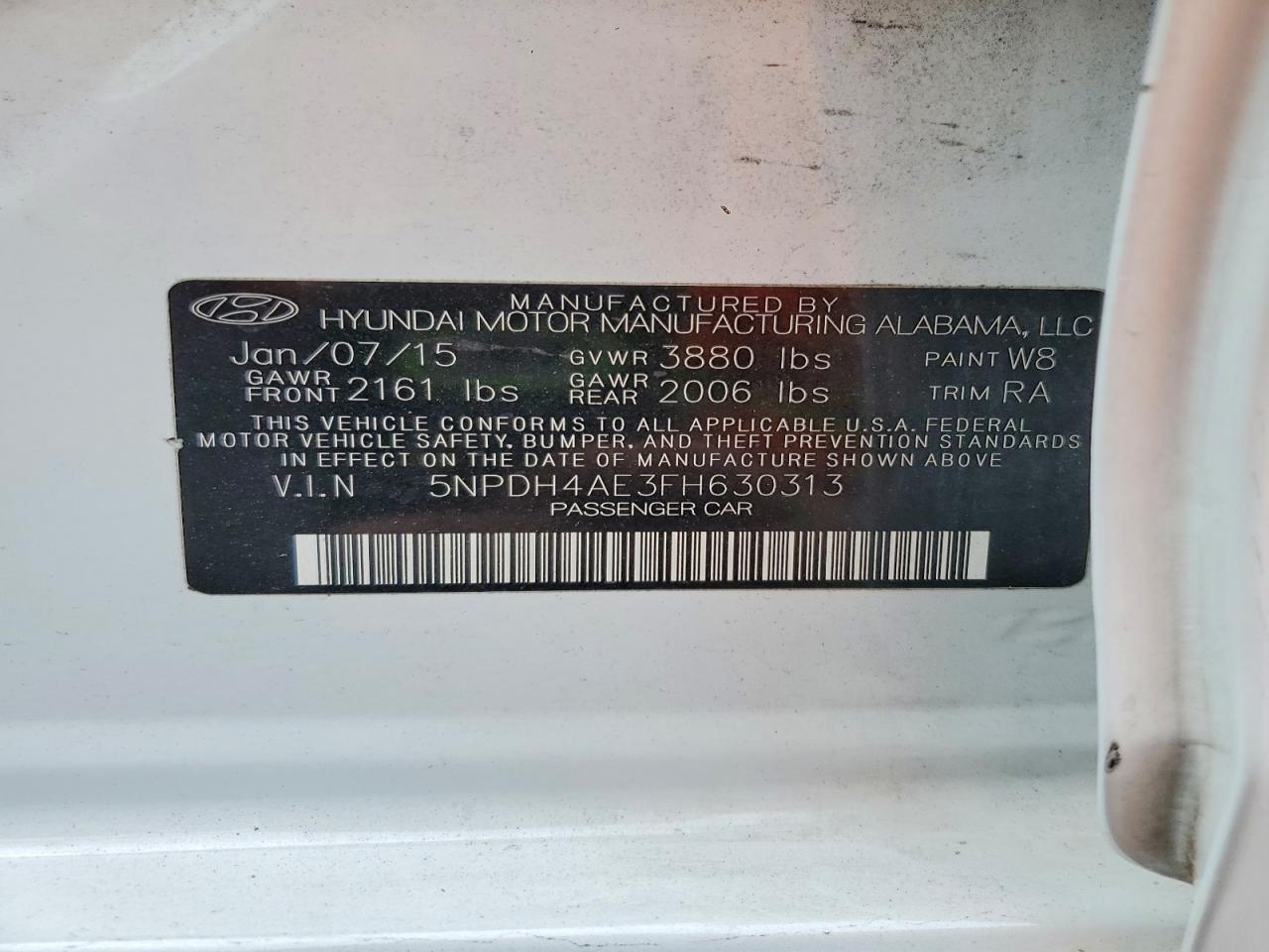 2015 Hyundai Elantra Se White vin: 5NPDH4AE3FH630313