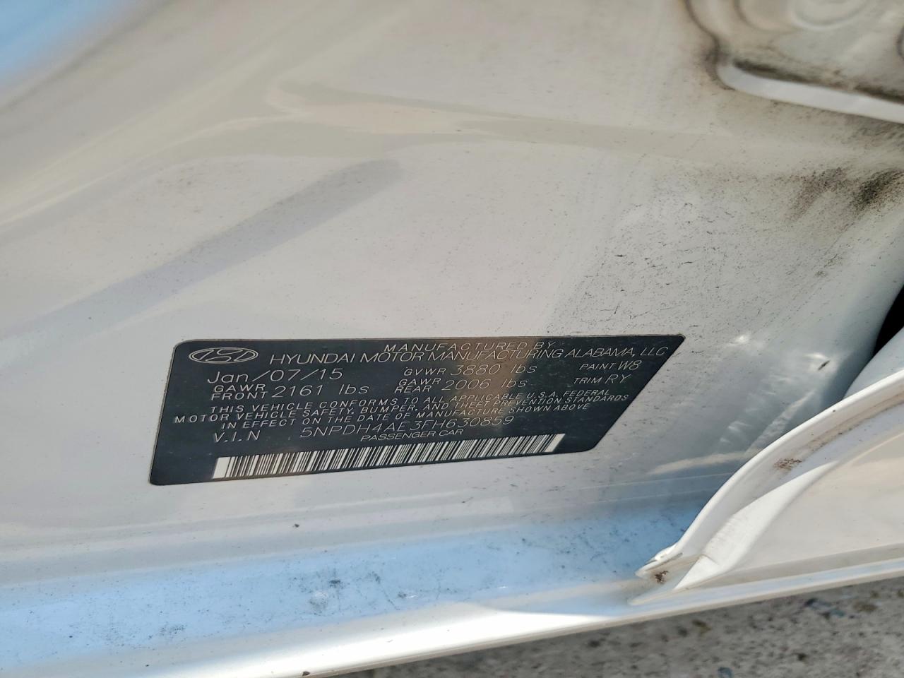 2015 Hyundai Elantra Limited White vin: 5NPDH4AE3FH630859