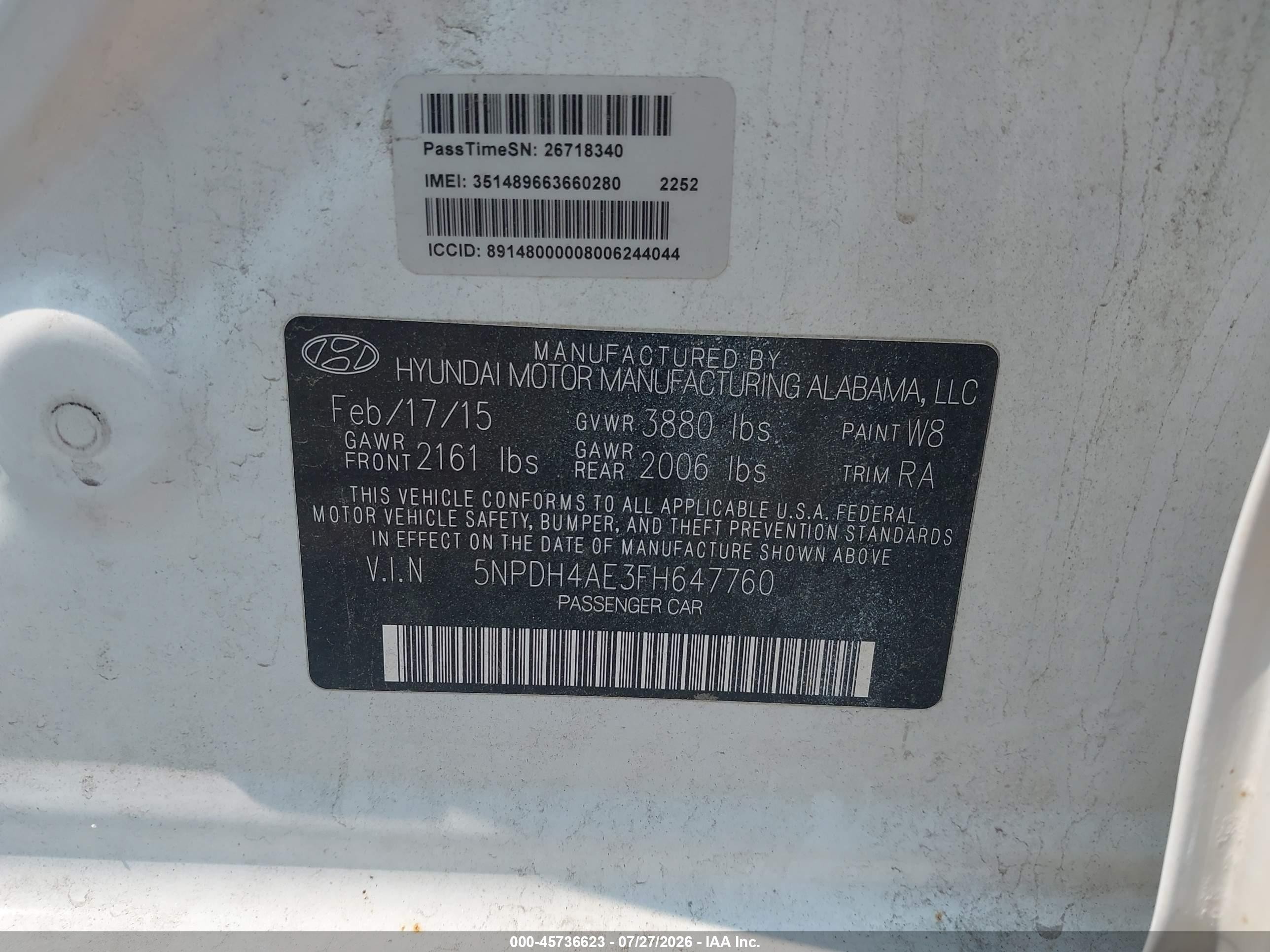 2015 Hyundai Elantra Se White vin: 5NPDH4AE3FH647760