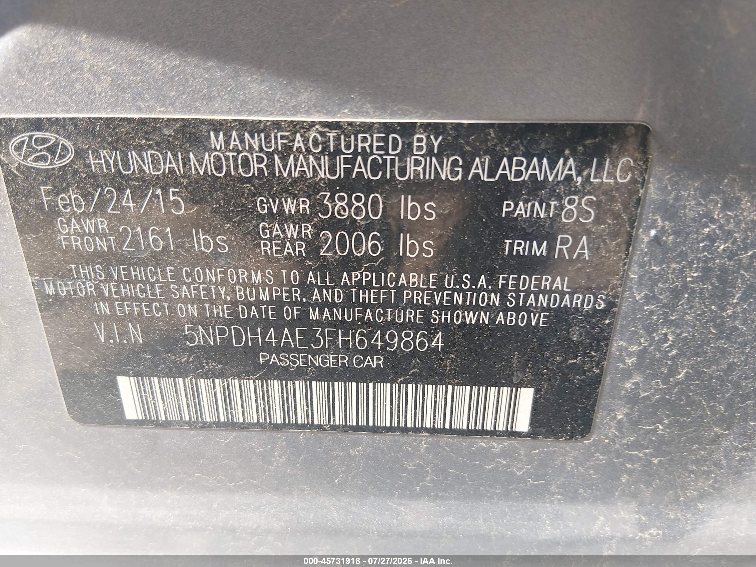 2015 Hyundai Elantra Se Silver vin: 5NPDH4AE3FH649864