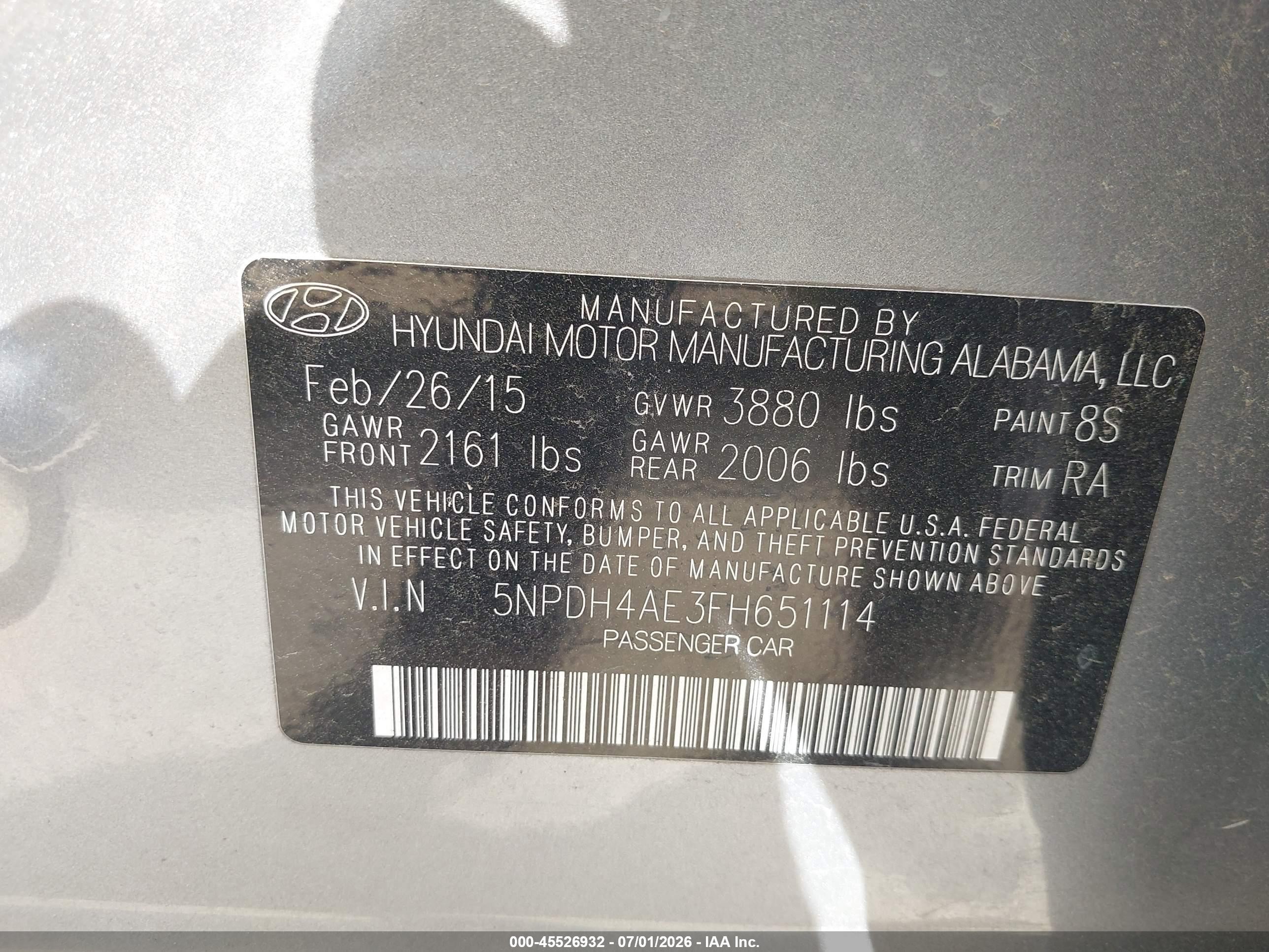2015 Hyundai Elantra Se Gray vin: 5NPDH4AE3FH651114
