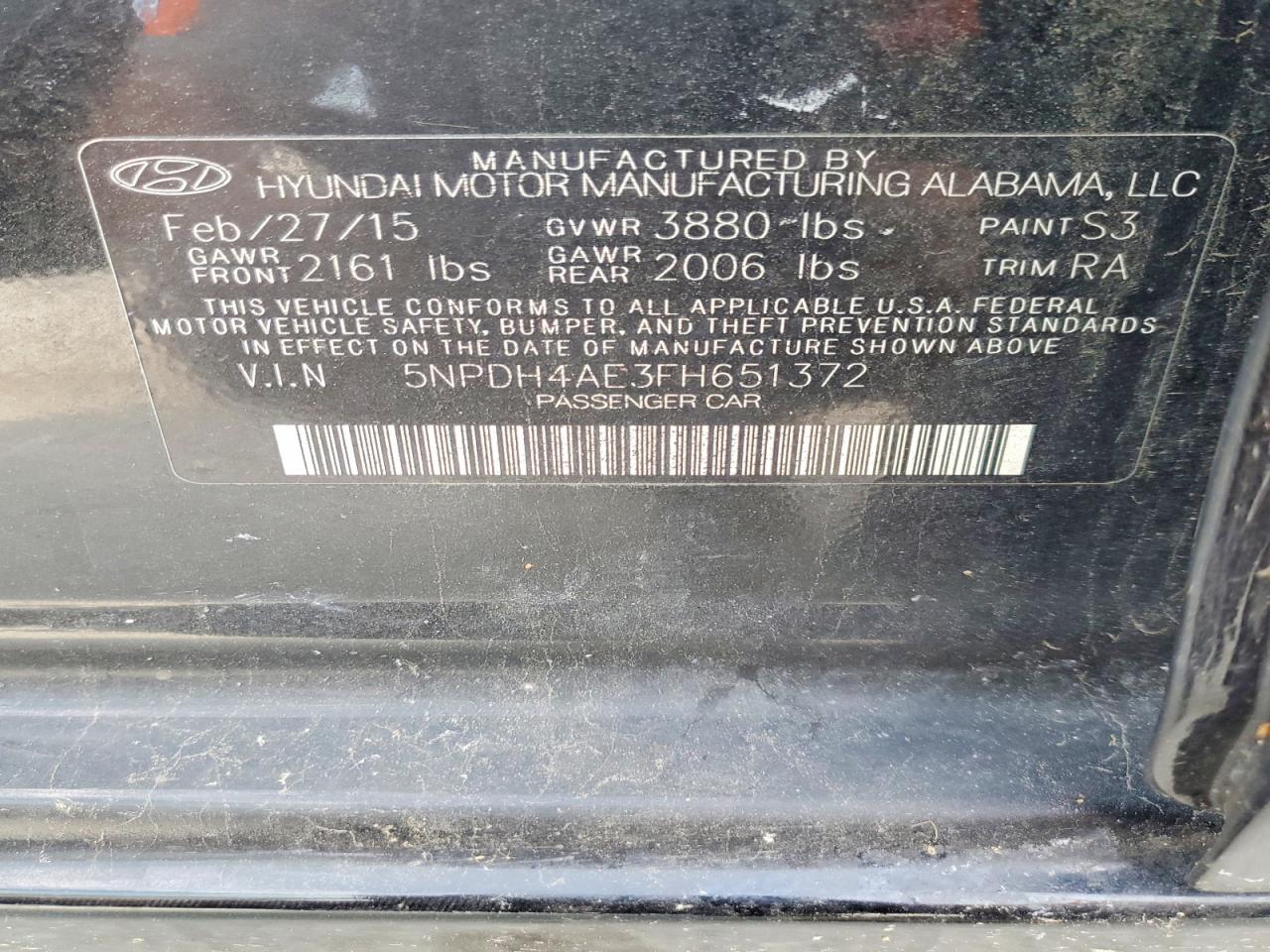 2015 Hyundai Elantra Se Black vin: 5NPDH4AE3FH651372