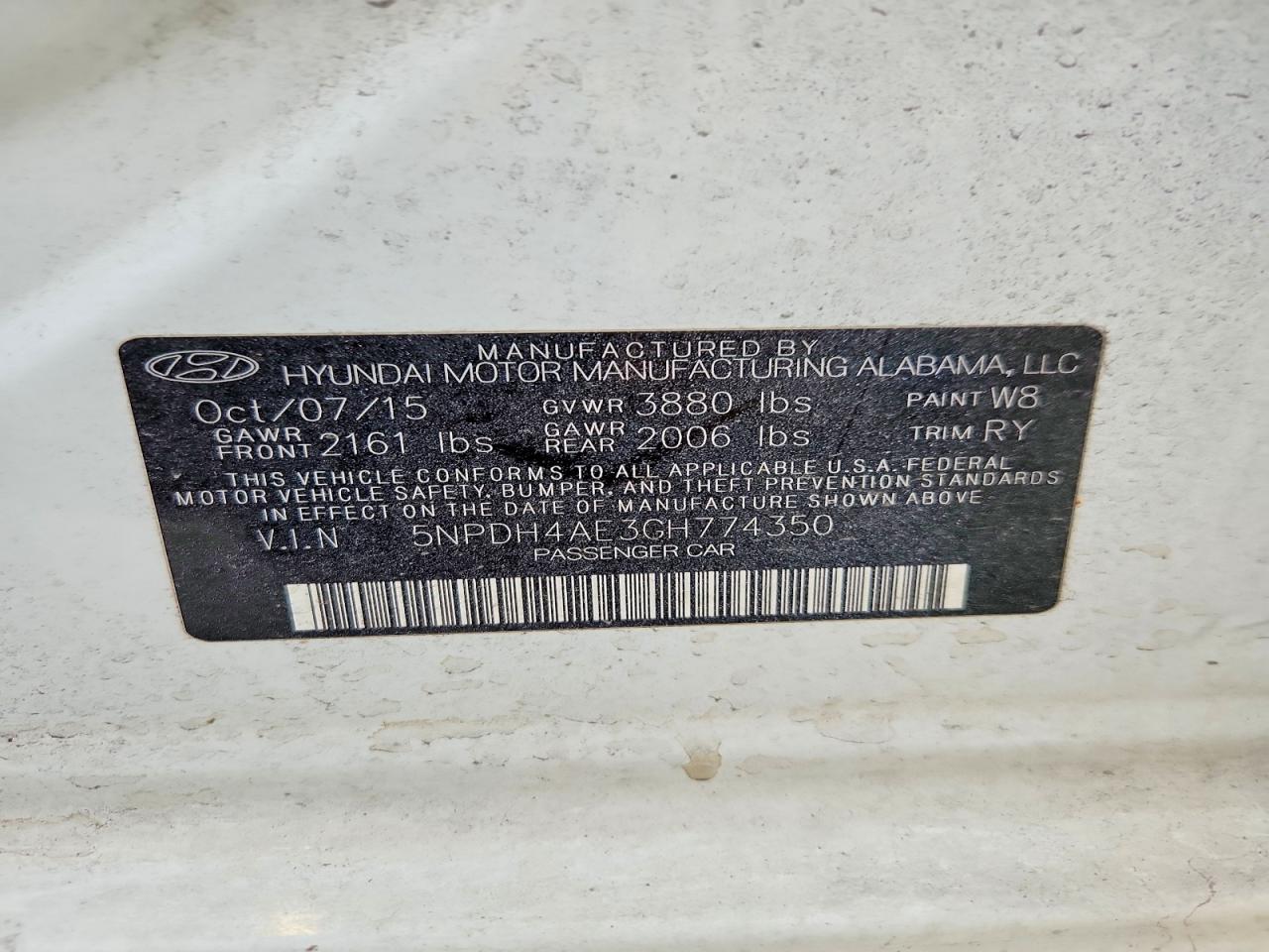 2016 Hyundai Elantra Value Edition White vin: 5NPDH4AE3GH774350