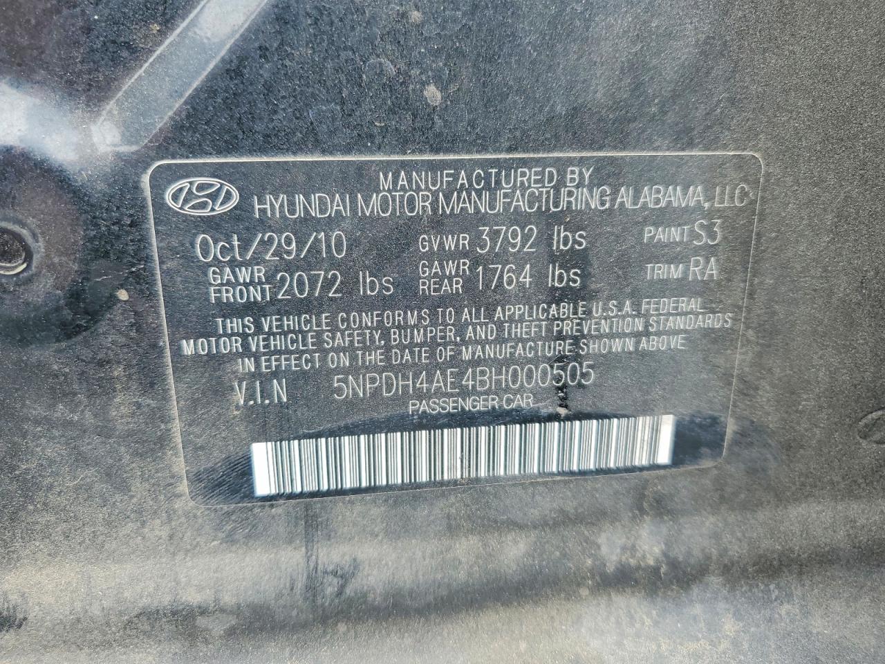 2011 Hyundai Elantra Gls Black vin: 5NPDH4AE4BH000505